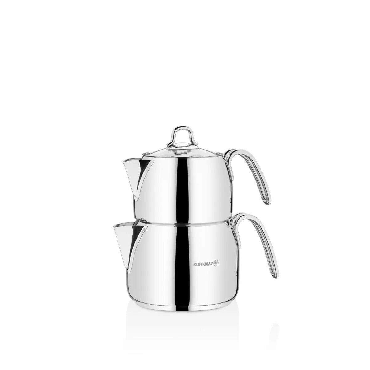 Korkmaz Caydanlik-Teekanne Perla Midi A027, 2.1 l, (2-St), 0,7L/1,4L aus hochwertigem 18/10-Edelstahl