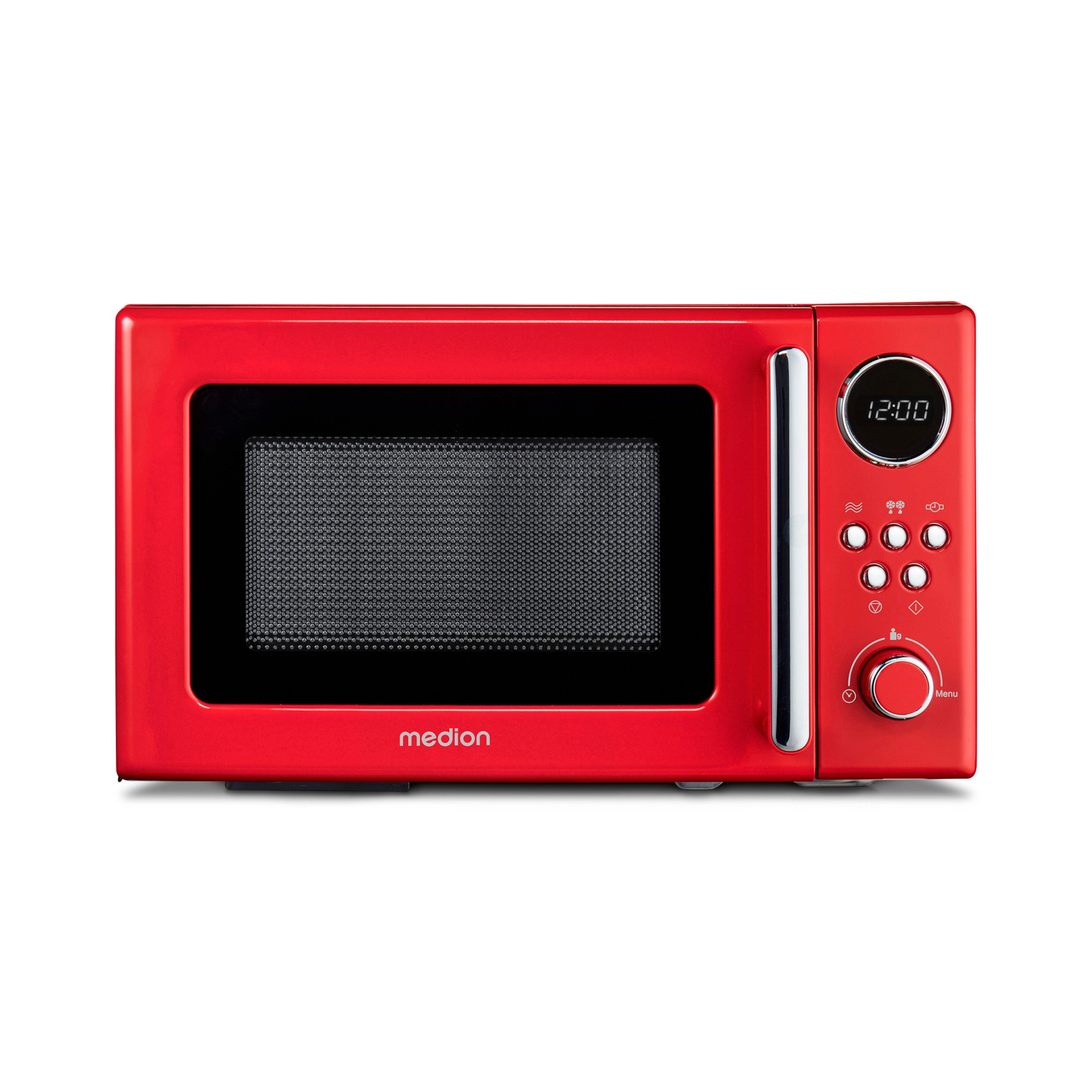 Medion® Mikrowelle MD15000, Mikrowelle, 20 l, 800 Watt, 5 Mikrowellenstufen, Digitale Anzeige, Auftaufunktion, rot