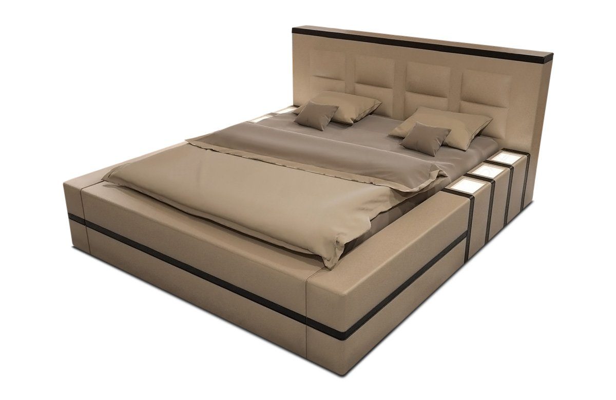 LED Beleuchtung, Boxspringbett Kunstleder Dreams Matratze, Premium mit Asti mit LED Topper, Beleuchtung Bett sandbeige-schwarz Komplettbett mit mit Sofa