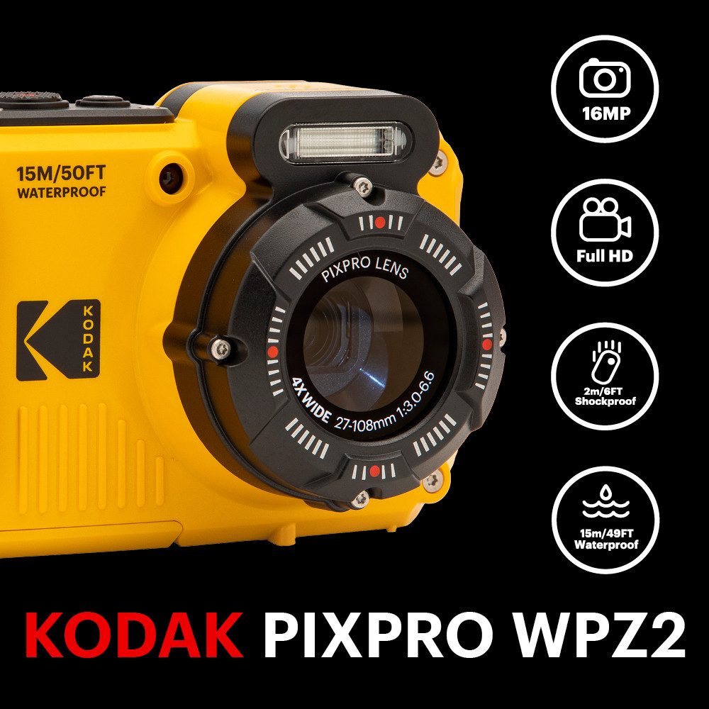 Kodak PixPro WPZ2 - 15 m wasserdicht, gelb Kompaktkamera (16 MP, 4x opt. Zoom, 15 m wasserdicht, stoßfest, staubdicht)