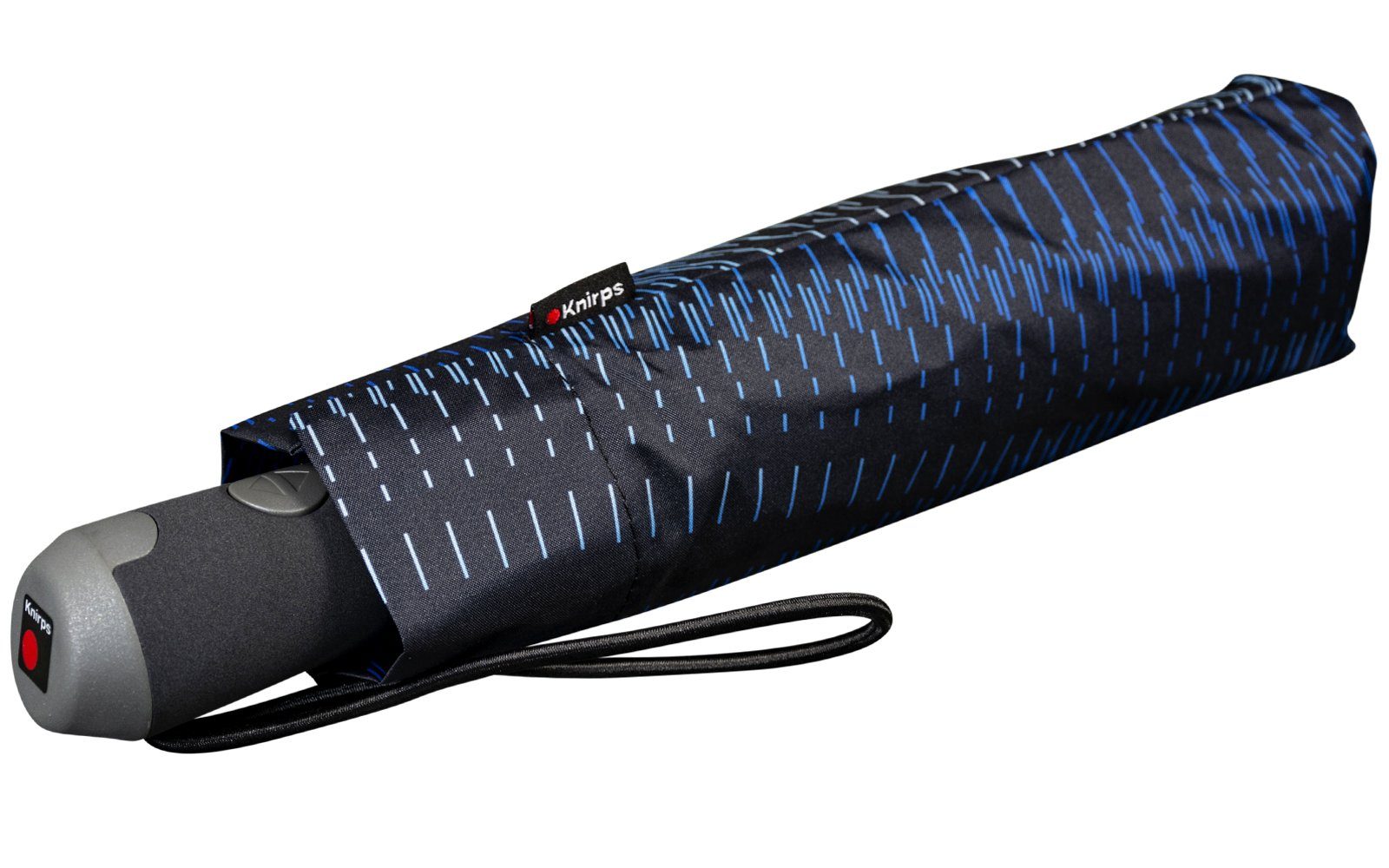 Knirps® Taschenregenschirm E.200 Duomatic Sound mit ocean mit Damen Schirm schwarz-blau - Auf-Zu-Automatik, Linien-Muster