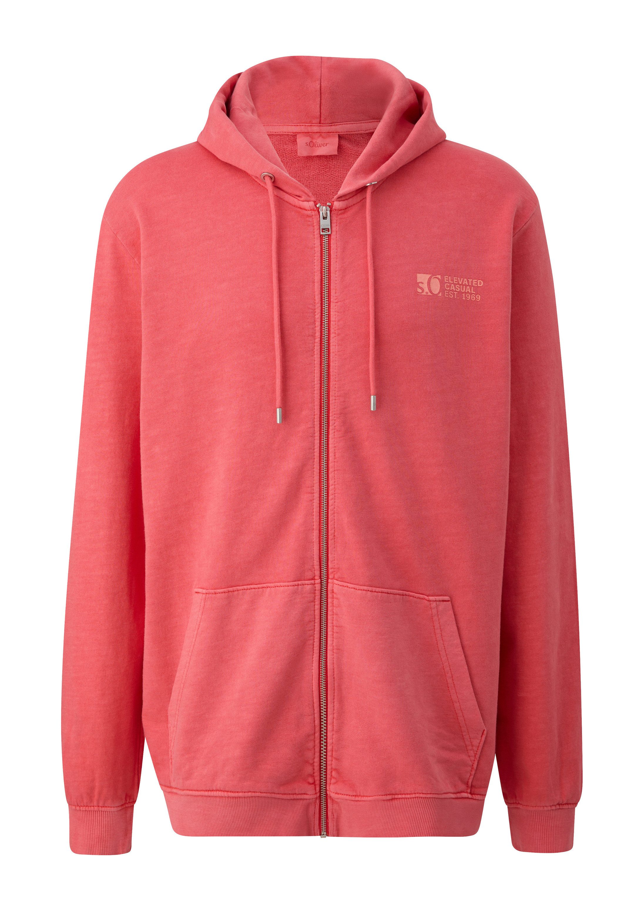 s.Oliver Sweatjacke Sweatshirt Jacke Sweatshirtjacke mit Garment Dye und Kapuze