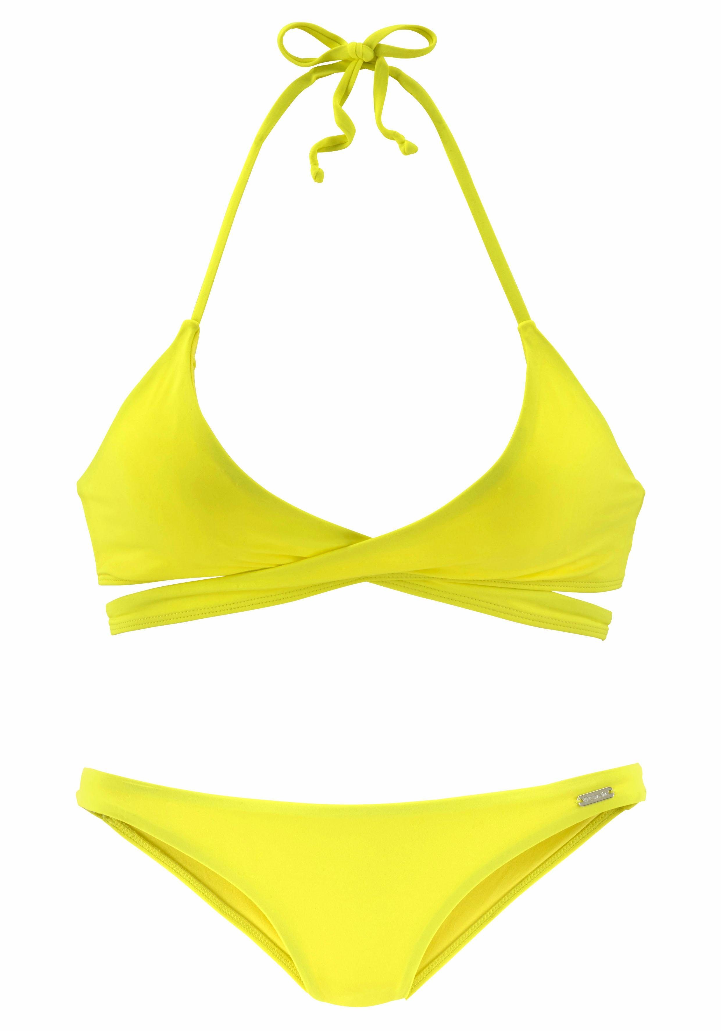 gelb Bench. in Wickeloptik Triangel-Bikini
