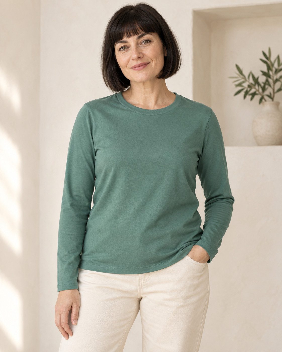 Sitztgut Longsleeve für Damen aus Bio-Baumwolle mit Rundhals (1-tlg) 180 g/m² Single Jersey mit Rundhalsausschnitt