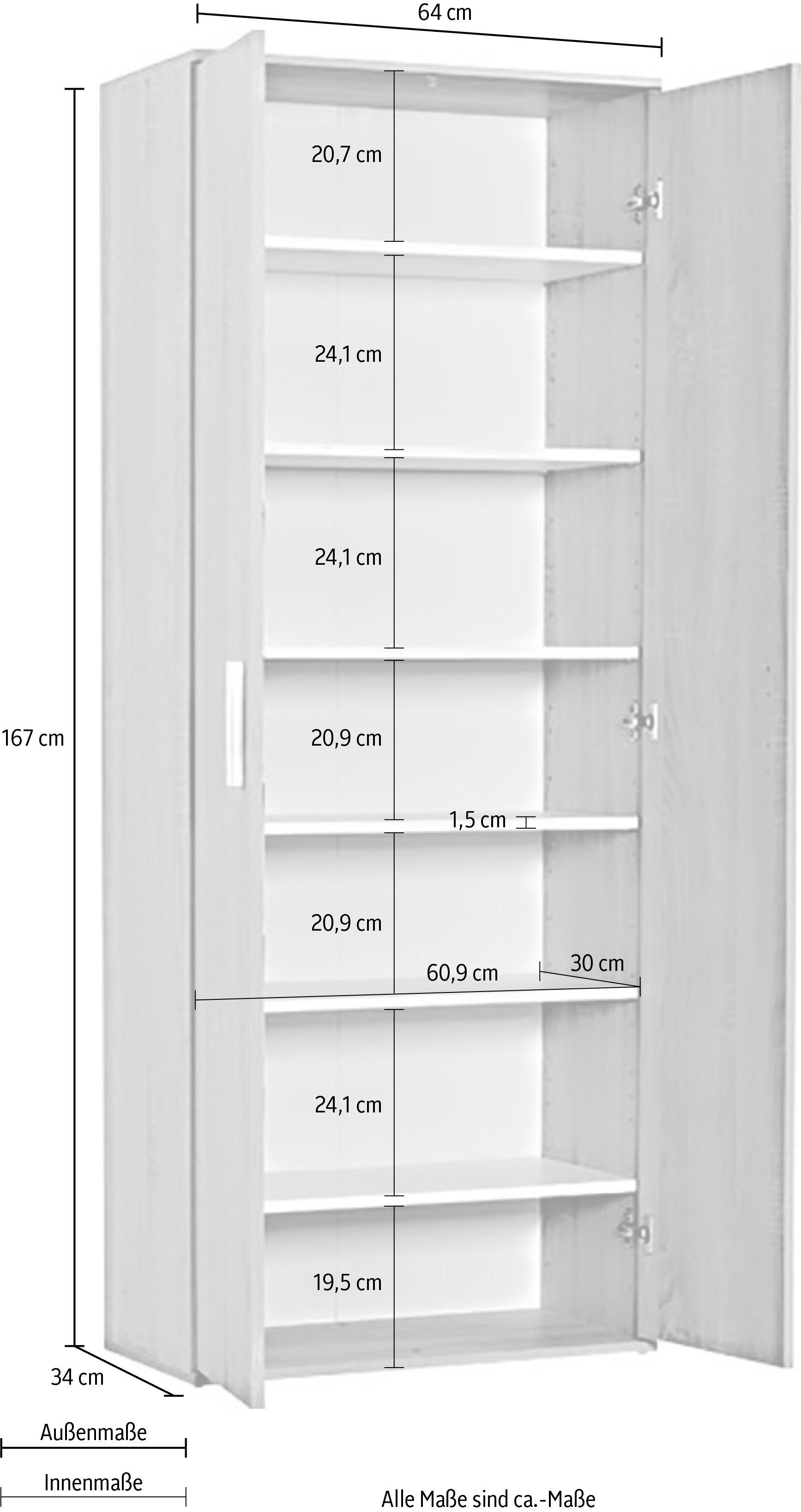 64cm, | Procontour weiß Einlegeböden mit weiß Hochschrank Clara Breite