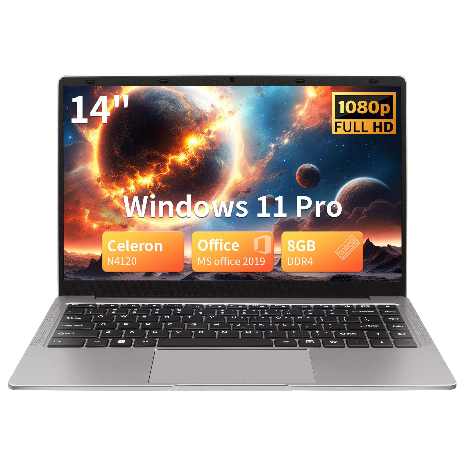 LONGEVINCE 14 Zoll Ultrabook Laptop, 8 GB RAM, N4120, Windows 11 Pro Notebook (35,56 cm/14 Zoll, Intel, 238 GB SSD, mit Deutscher Tastaturfolie, Celeron N4120 (bis zu 2,6 GHz)