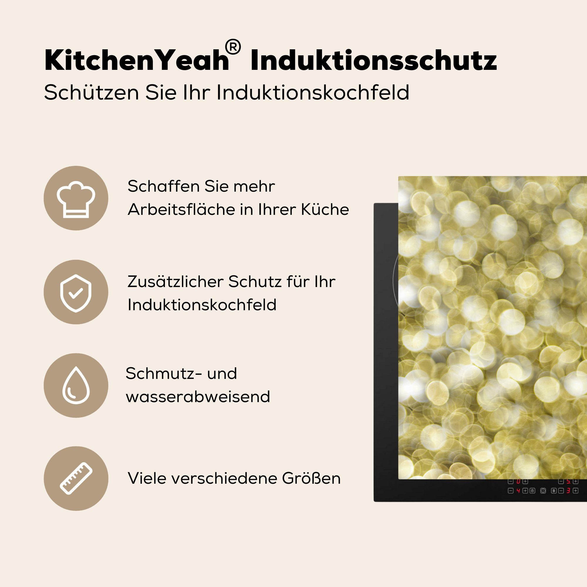 MuchoWow Herdblende-/Abdeckplatte gefüllt Bild Schutz tlg), goldenen mit Blasen, küche, die Ceranfeldabdeckung Induktionskochfeld Vinyl, cm, (1 für 81x52
