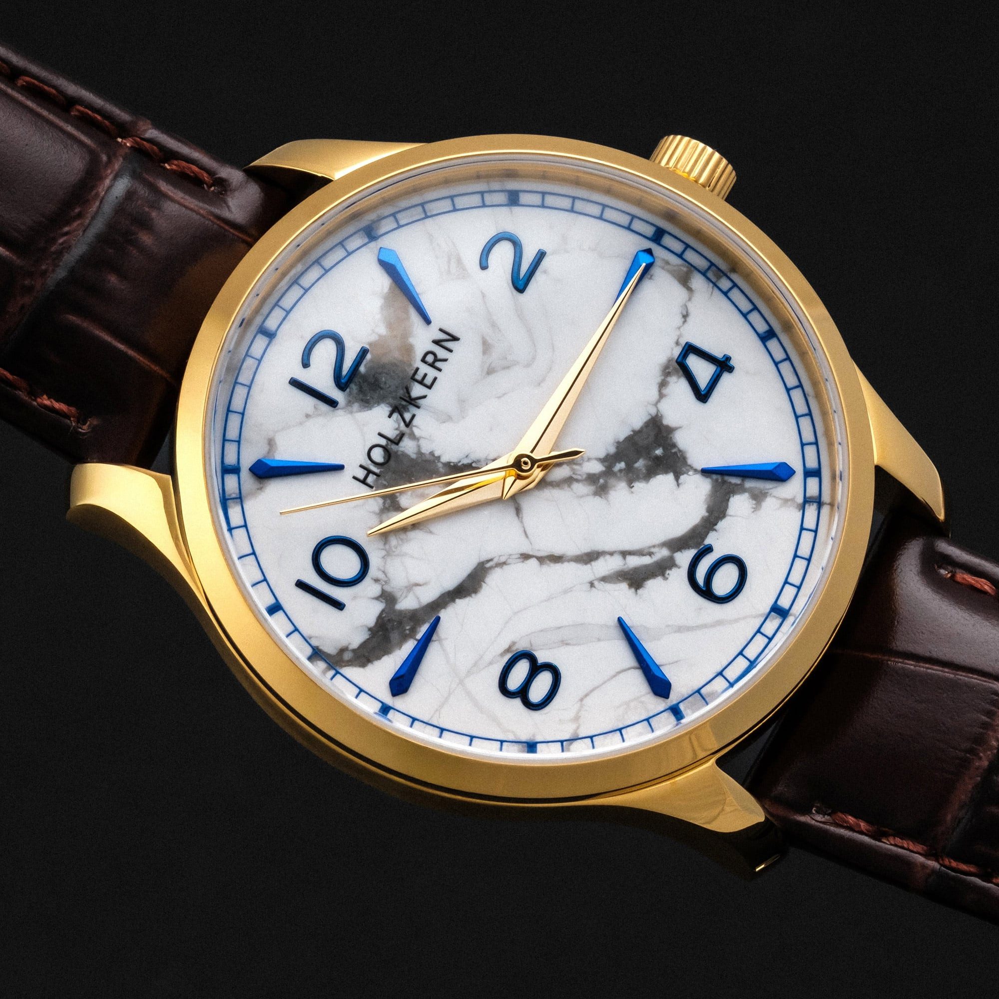 Holzkern Quarzuhr 9010631023751, Herrenuhr Primetime Howlith/Goldfarben