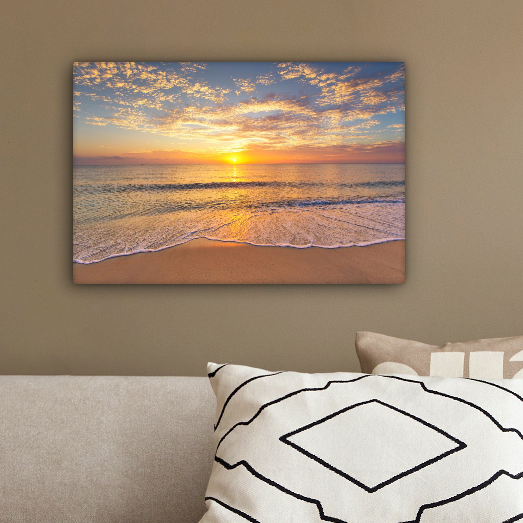 OneMillionCanvasses® Leinwandbild Strand - Sonnenuntergang - Meer, Fotodruck (1 St), Leinwand Bilder Klein, Wand Dekoration Aesthetic 30x20 cm – Bild 4 von 5