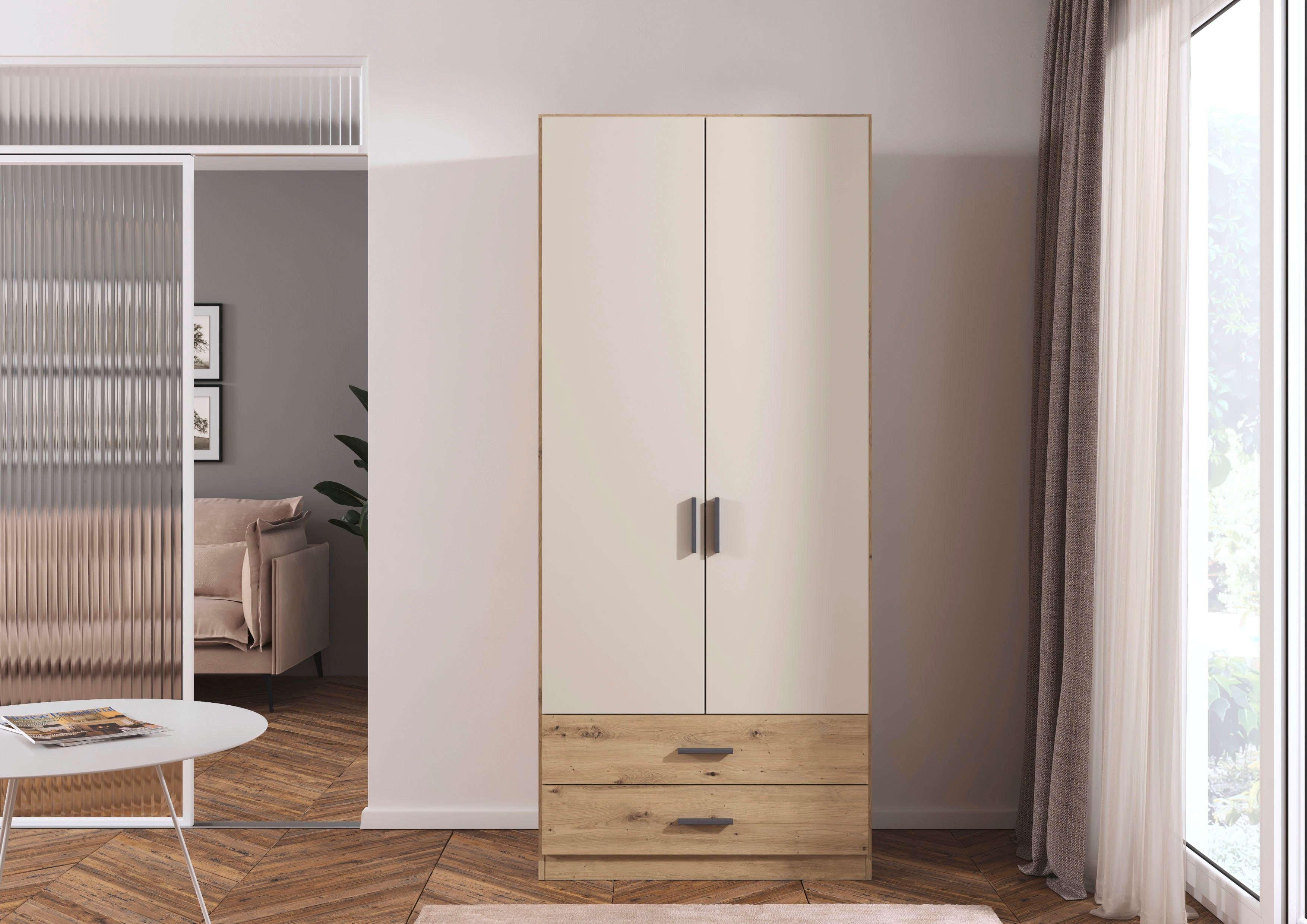 rauch Drehtürenschrank Kleiderschrank Garderobe GAMMA Breite 91 cm (in 3 Ausstattungen BASIC/CLASSIC/PREMIUM (inkl. SOFT-CLOSE-Funktion) mit Schubladen, verschiedene Griff-Varianten TOPSELLER MADE IN GERMANY