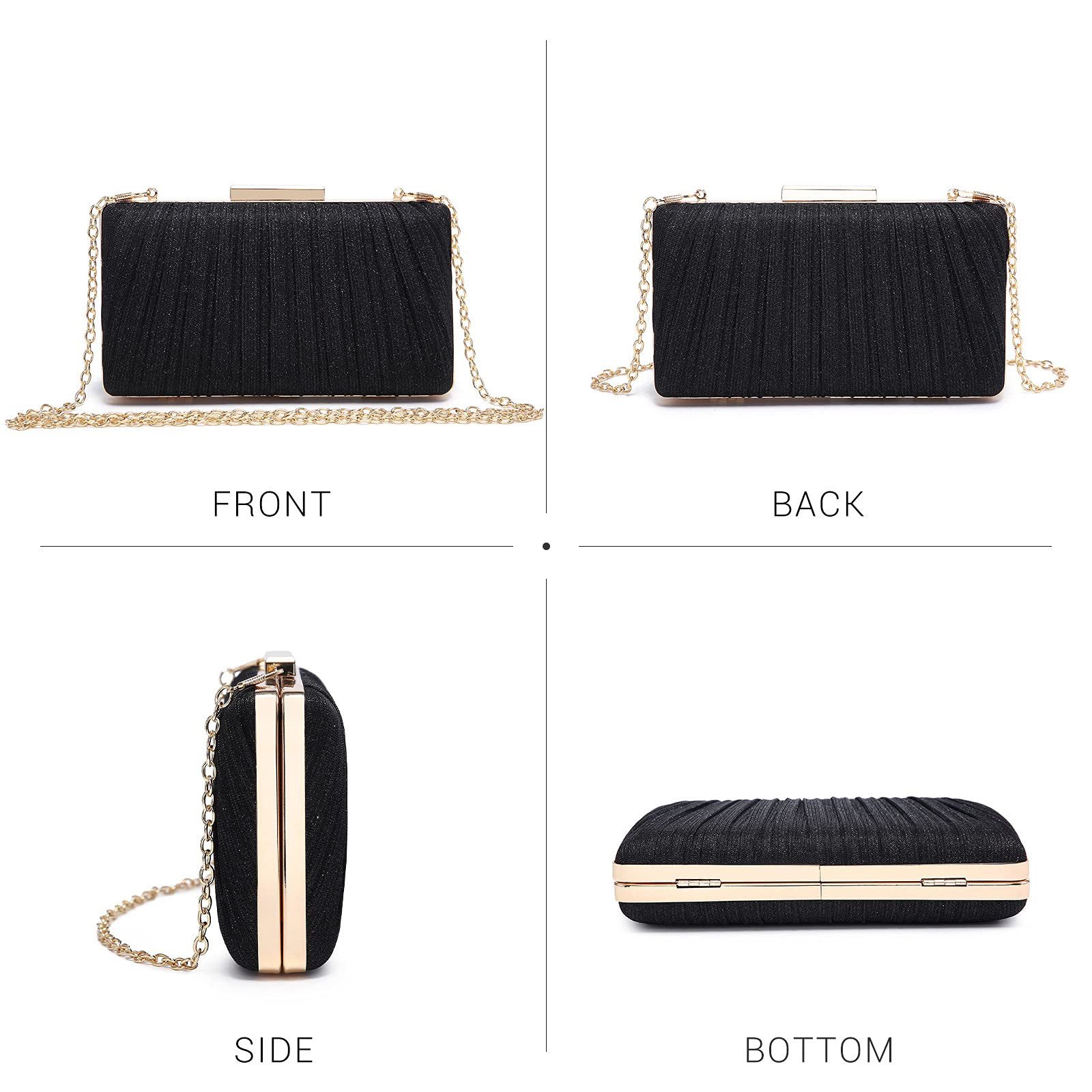 nsihing Abendtasche Damen-Falten-Abendtasche, funkelnde Clutch, mit abnehmbarem Kettenriemen, ideal für Hochzeiten, Partys und Bälle – Bild 3 von 5