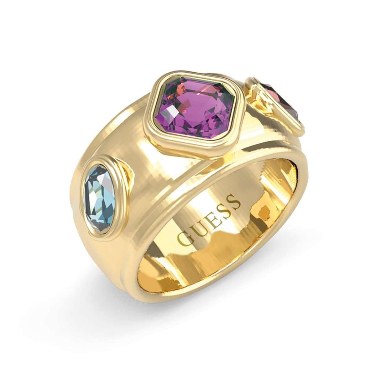 Guess Fingerring JUBR05315JWYGMC, Damenring Multi Cystal Goldfarben