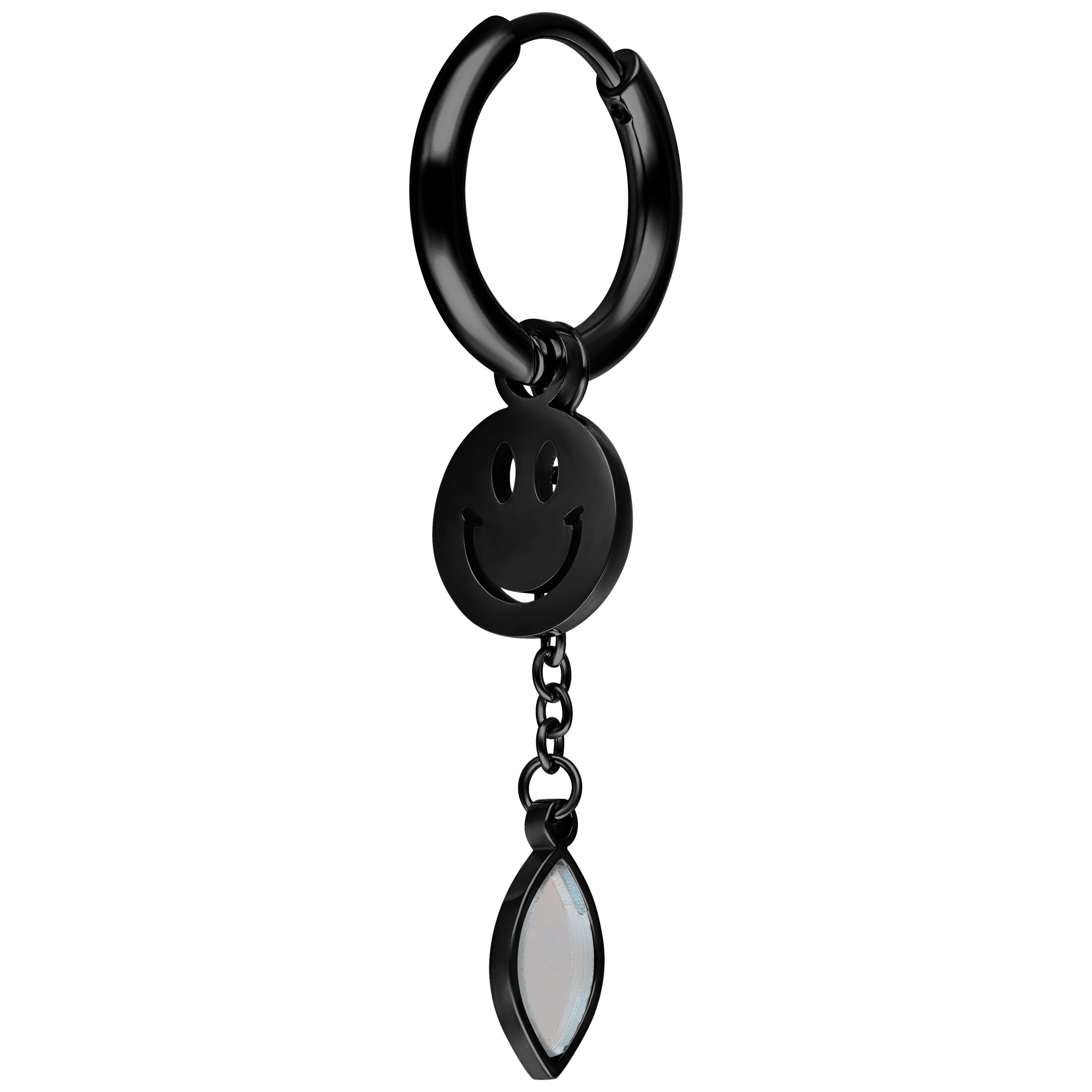 Wildcat Paar Ohrhänger Mini Smiley with Radiant Hanger Hoops Pair - Schwarz, Chirurgenstahl 316L - wasserfest, langlebig, hautverträglich – Bild 4 von 5