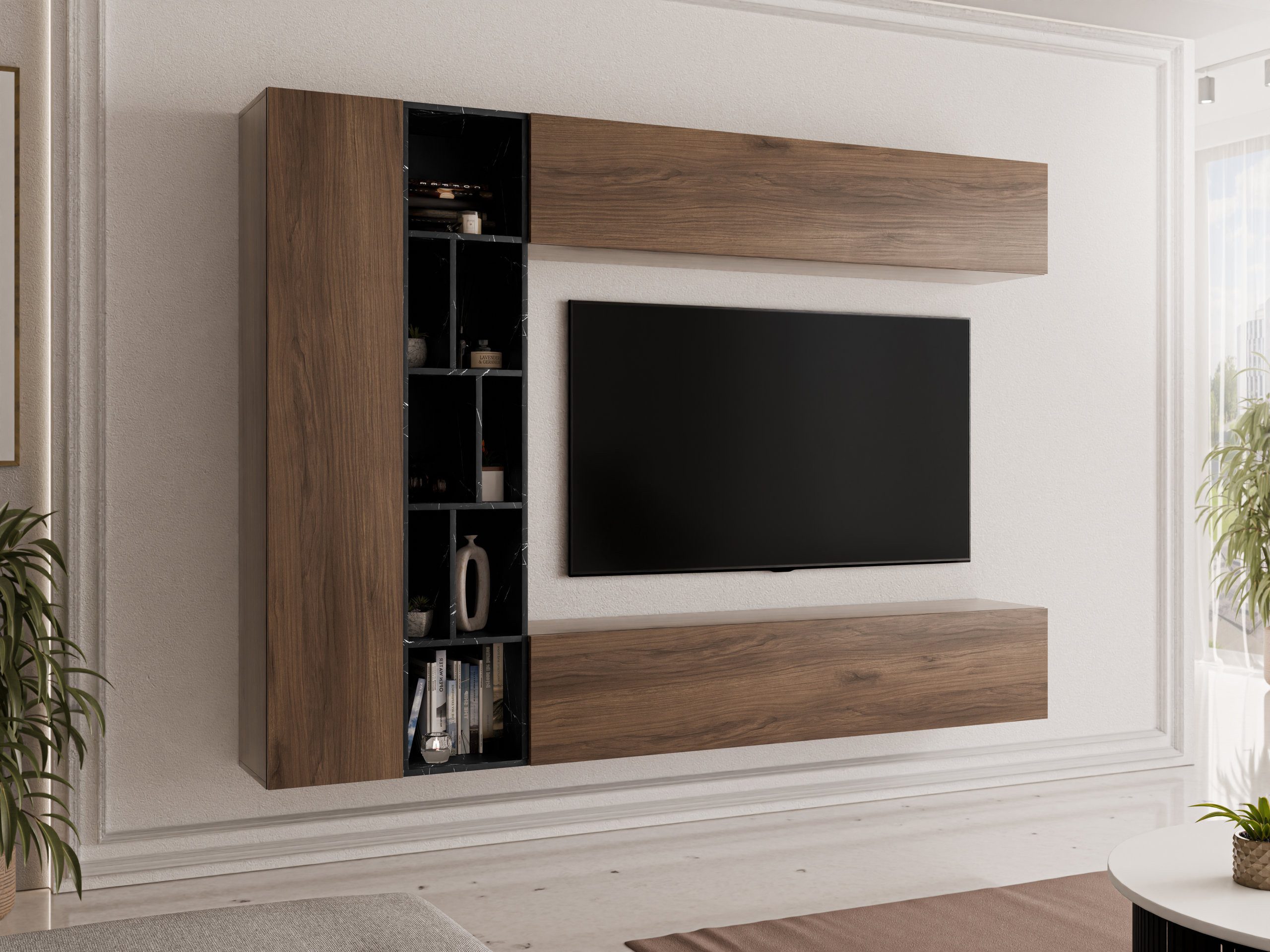 MIRJAN24 Wohnwand Kodita, (Komplett-Set, 3x Hängeschrank, Regal), 224x33x160 cm
