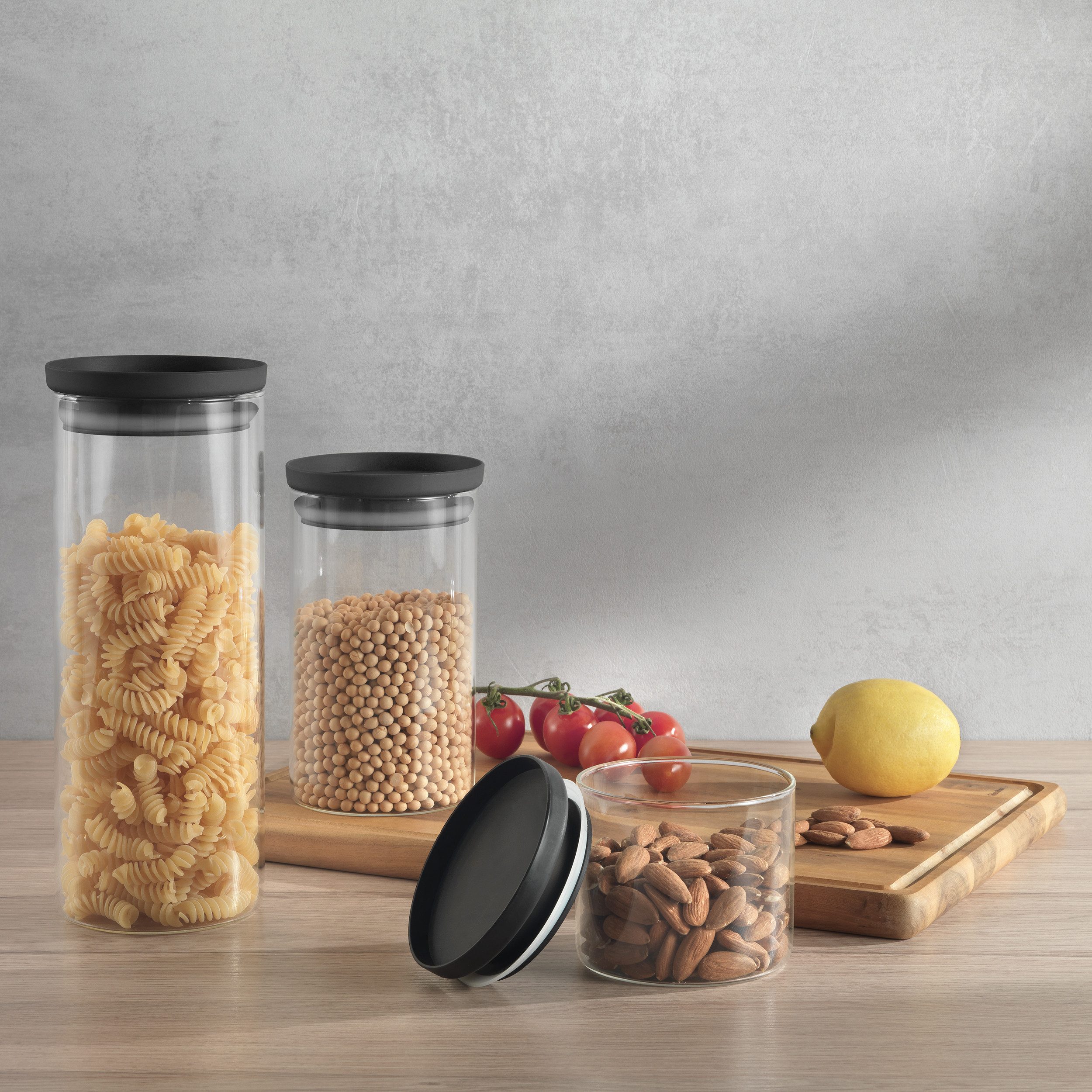 Metaltex Vorratsglas Aroma Line, Lebensmittelaufbewahrungsbehälter, Borosilikatglas, (Set, 3-tlg), in drei Größen 450 ml, 1000 ml und 1500 ml