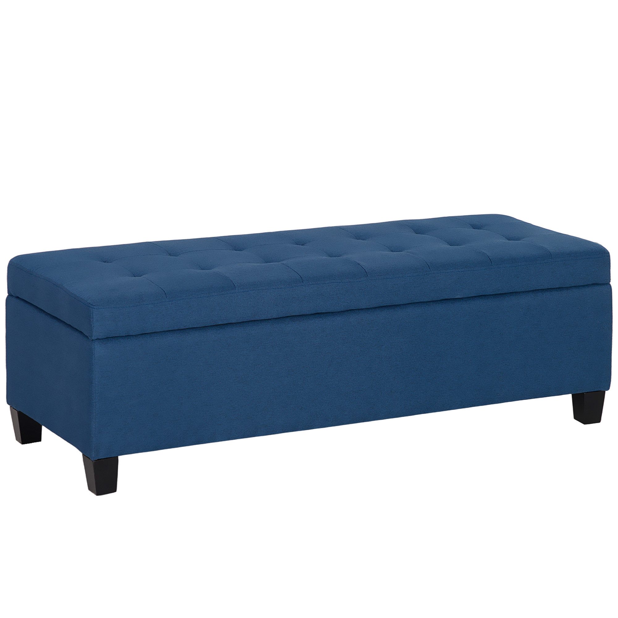 HOMCOM Sitzbank mit Deckel, Leinenoptik (Bettbank, 1-St., Polsterbank mit Stauraum), für Wohnzimmer, Schlafzimmer, Blau, 125 x 49 x 41,5 cm