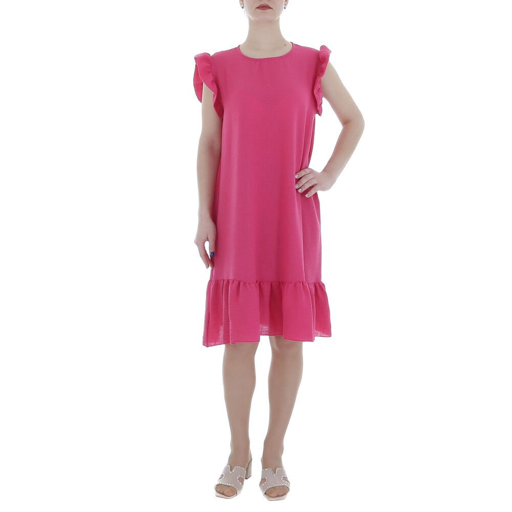 Ital-Design Sommerkleid Damen Freizeit (86164360) Rüschen Kreppoptik/gesmokt Minikleid in Pink