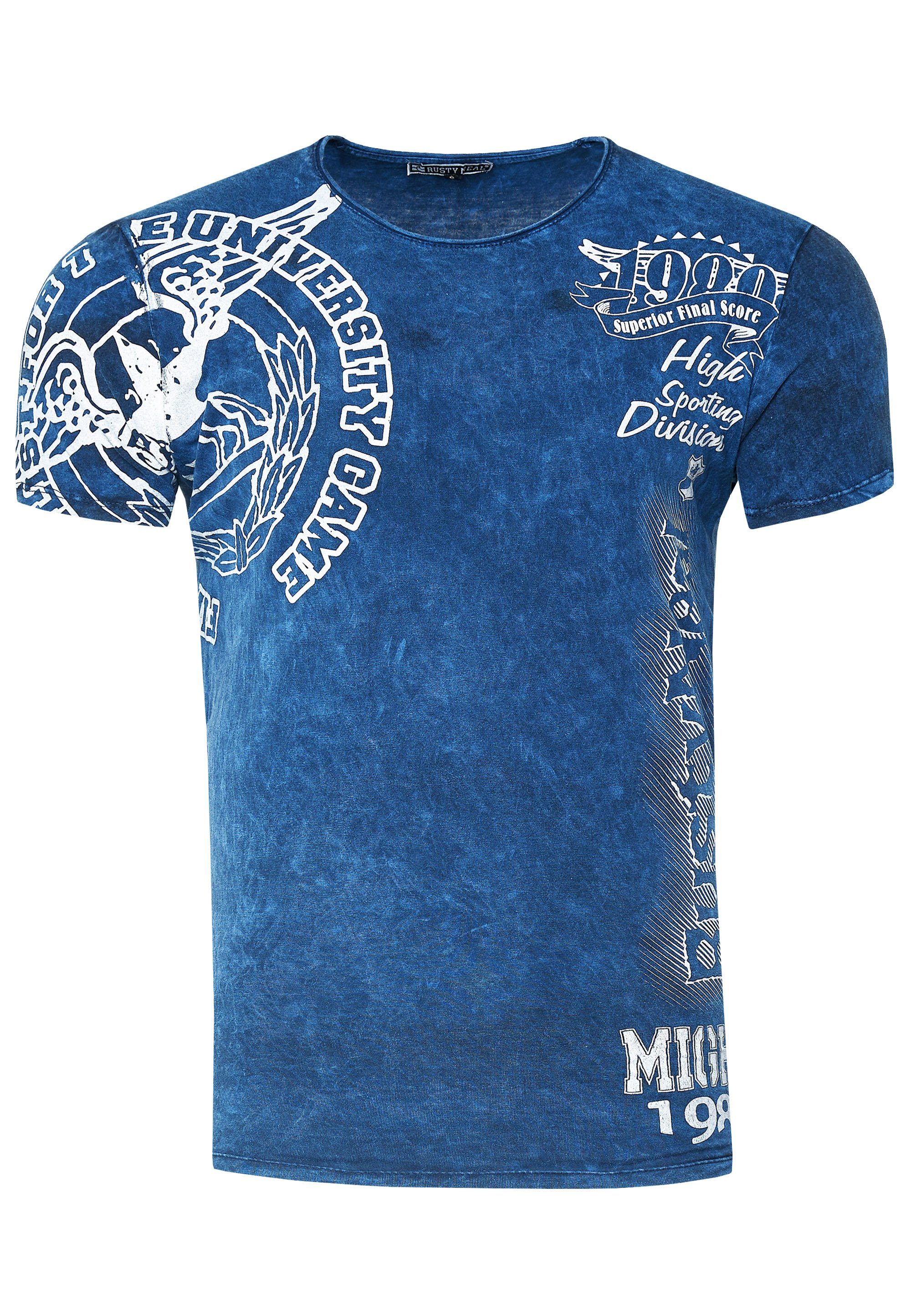 Rusty Print blau Neal mit eindrucksvollem T-Shirt