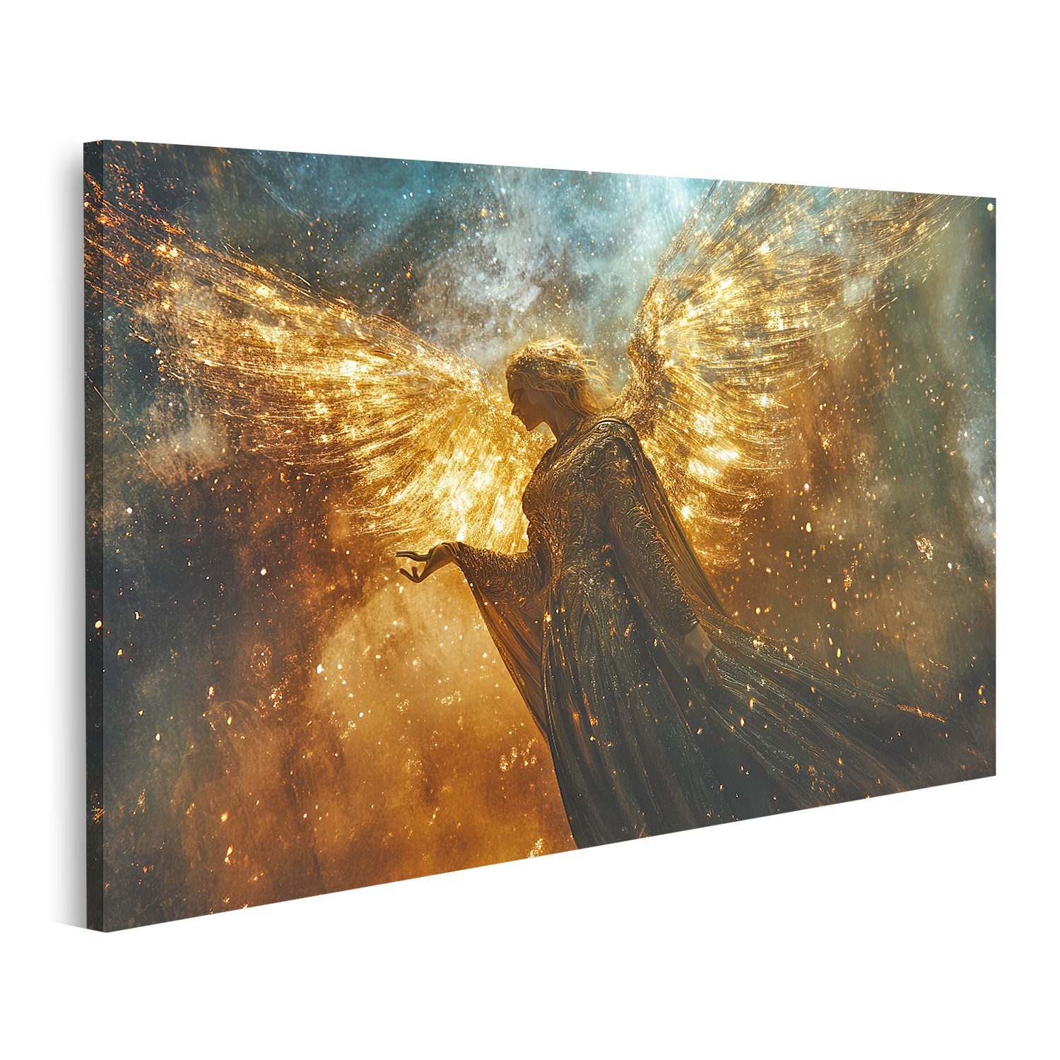 islandburner Leinwandbild, Engel im Sternenstaub und goldenem Licht