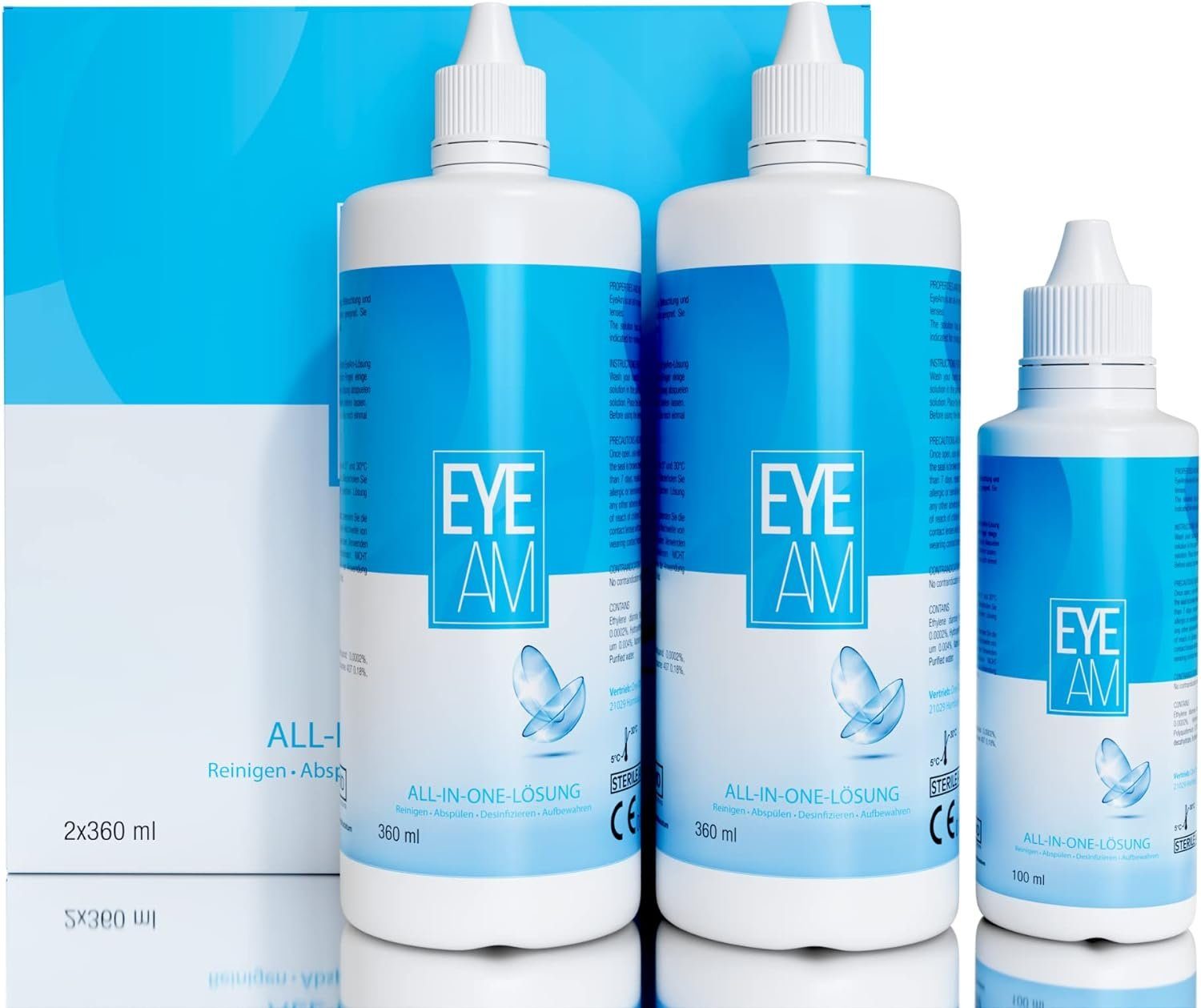 von All-In-One Kontaktlinsen, Reinigen EyeAm für 100ml das weichen Set GRATIS Kontaktlinsenflüssigkeit im x Lösung 1 Reise-Flasche