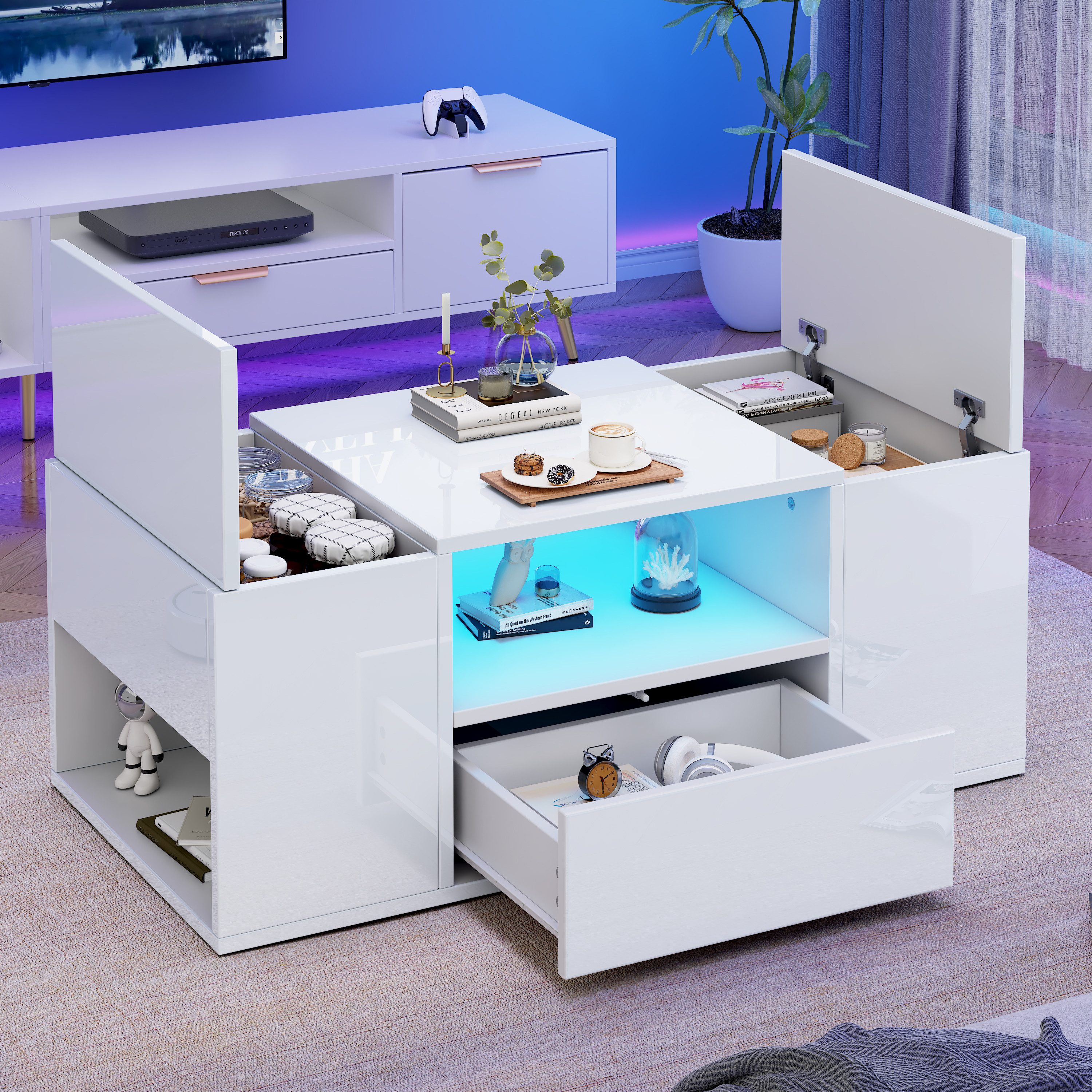 Merax Couchtisch Sofatisch Beistelltisch mit LED-Beleuchtung (100x50x40cm, günstig online kaufen