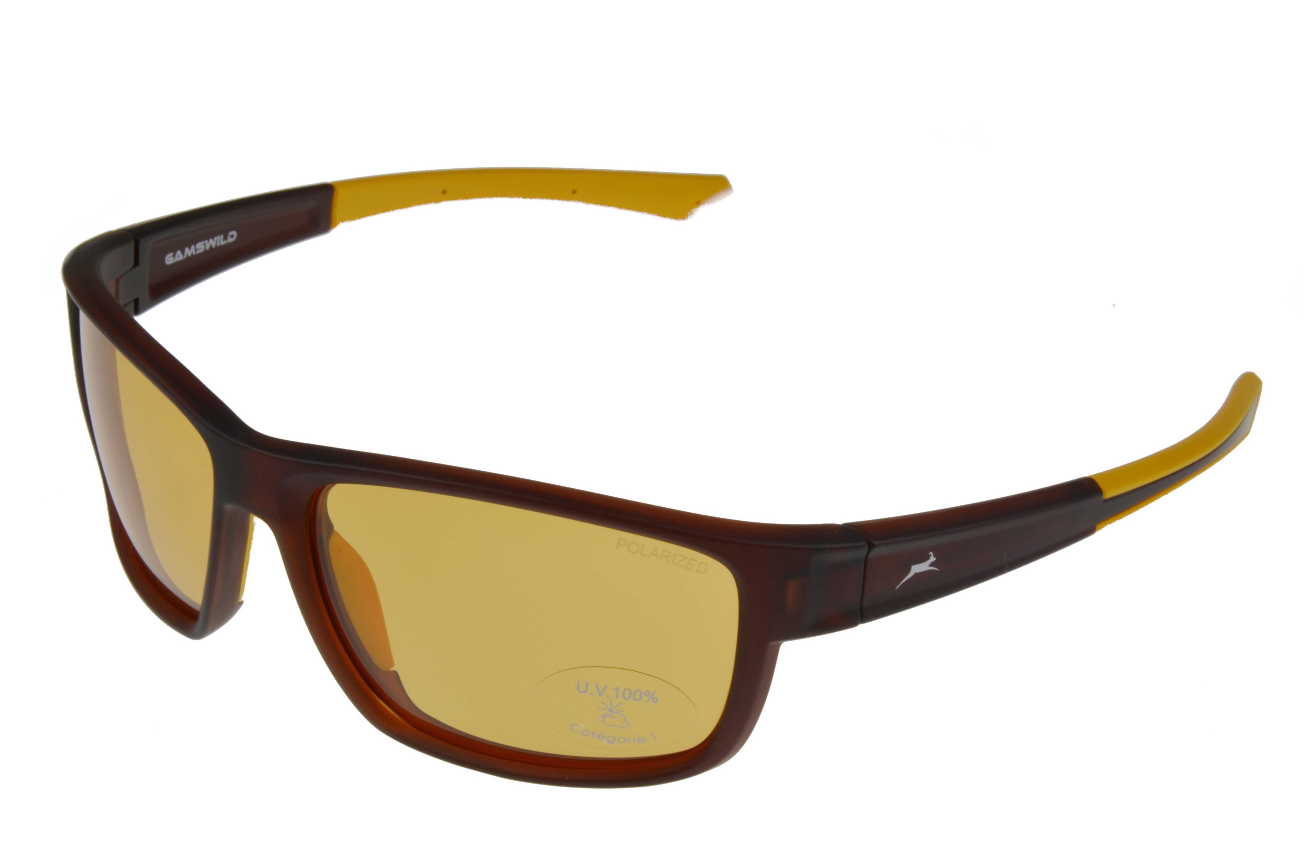 Gamswild Sportbrille WS7434 Sonnenbrille Skibrille Fahrradbrille Damen Herren Unisex, schmal geschnittenes Modell, braun, schwarz, pink, grün braun-gelb