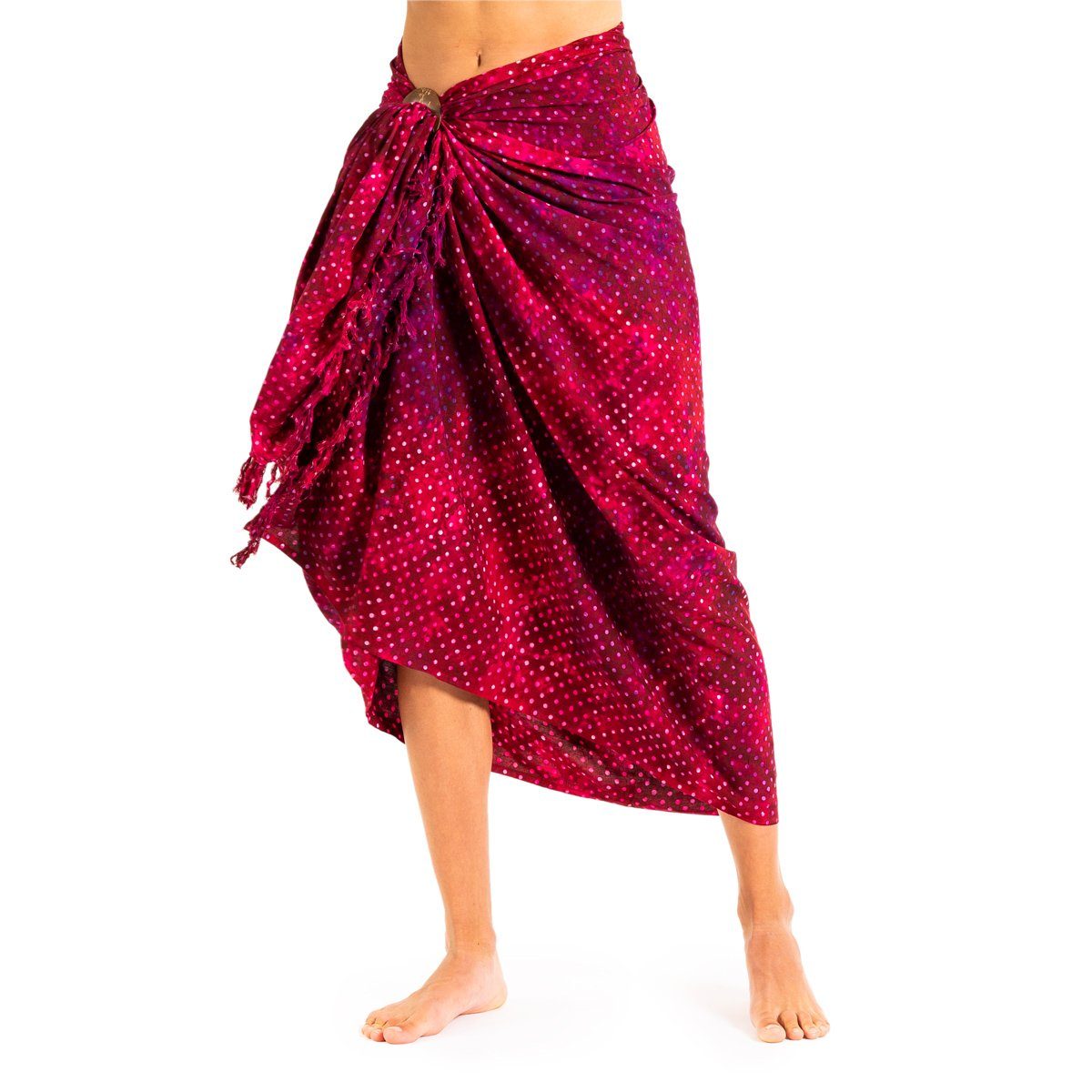 PANASIAM Pareo Sarong Wachsbatik Rottöne aus hochwertiger Viskose Strandtuch, Strandkleid Bikini Cover-up Tuch für den Strand Schultertuch Halstuch B505 red dot