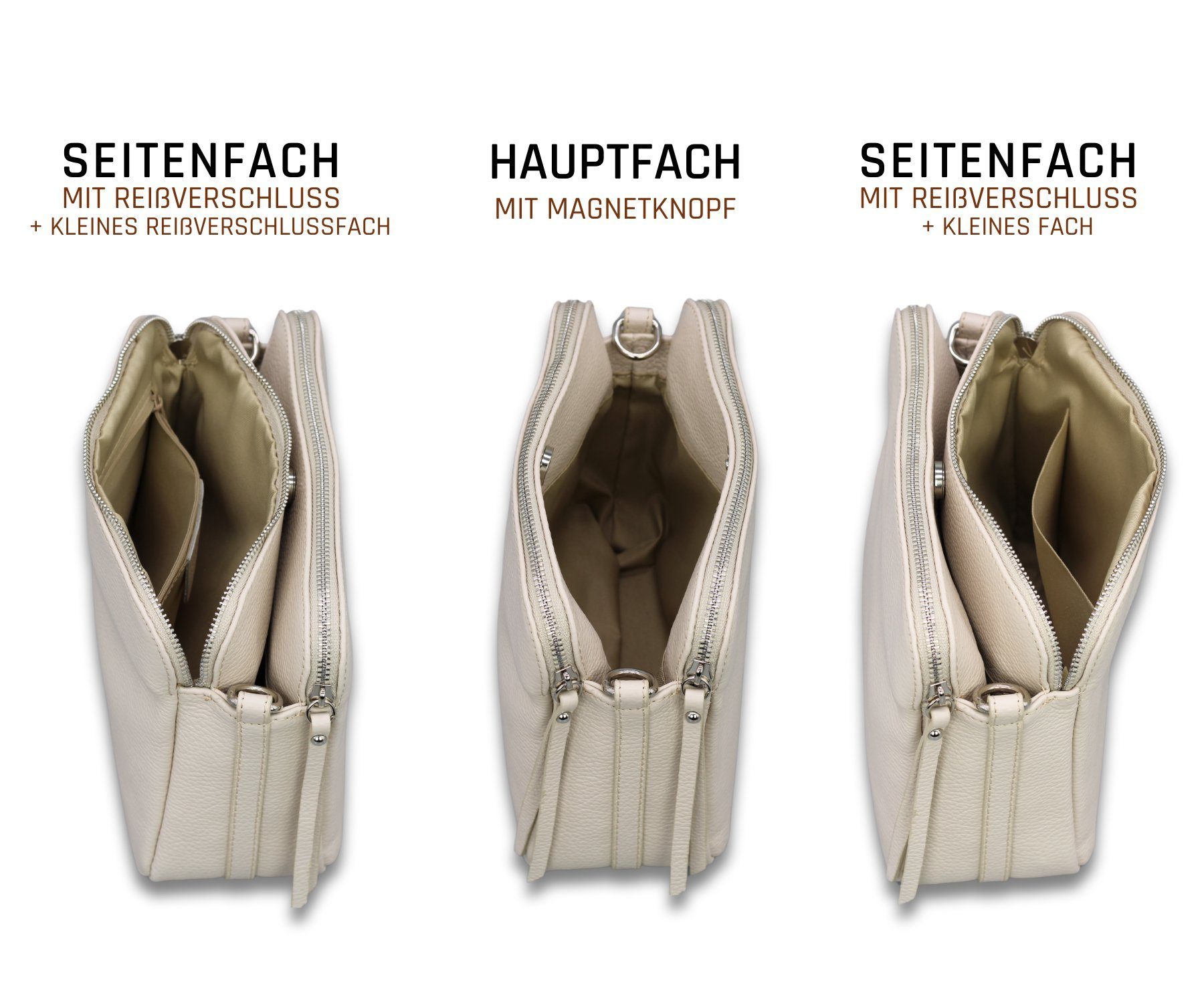 Adel Bags Schultertasche MARA Umhängetasche für Damen, Schultertasche aus Echtleder, hergestellt in Italien, mit 2 Riemen