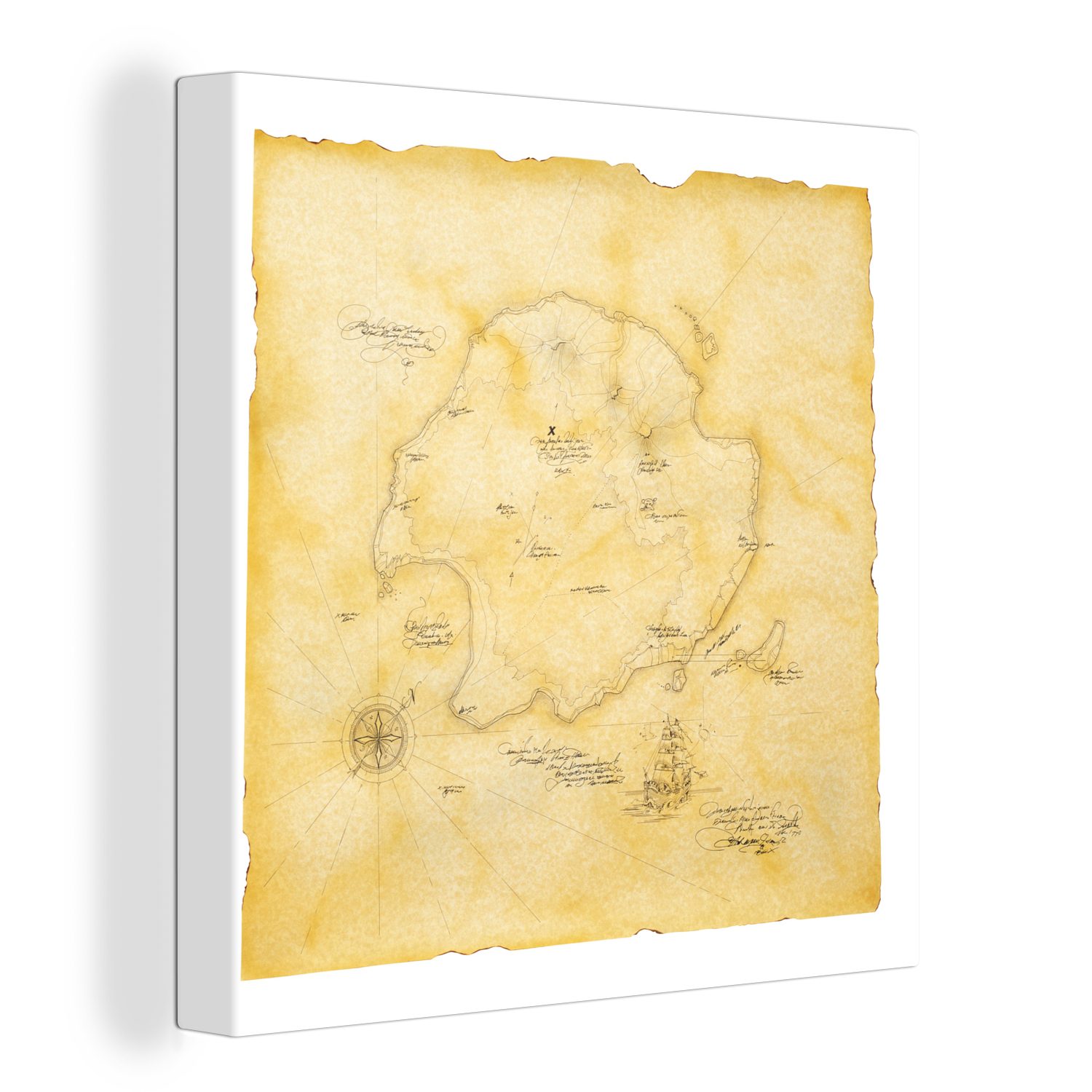 OneMillionCanvasses® Leinwandbild Eine goldene Schatzkarte auf weißem Hintergrund, (1 St), Leinwand Bilder für Wohnzimmer Schlafzimmer | Leinwandbilder
