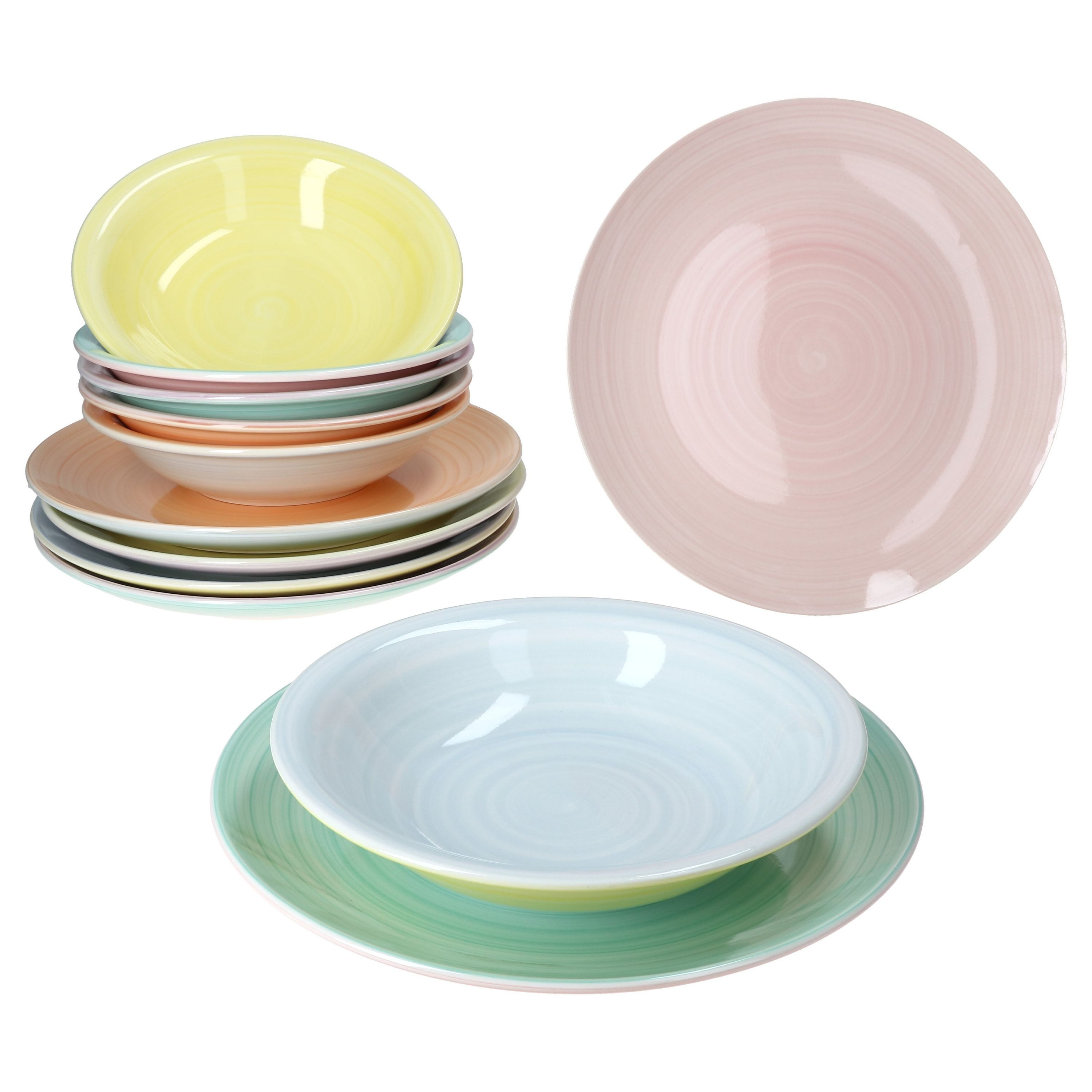 MamboCat Tafelservice Pastello Tellerset 12-tlg Ø 27 cm & Ø 21,3 cm Steingut Pastellfarben, Steingut – Bild 3 von 5