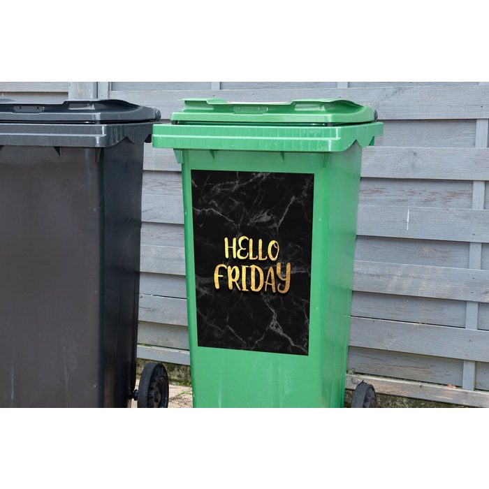 MuchoWow Wandsticker Zitat - Kalender - Freitag - Gold (1 St) Mülleimer-aufkleber Mülltonne Sticker Container Abfalbehälter QR11027