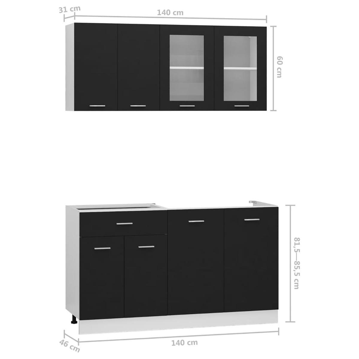 aus Holzwerkstoff schwarzem Küchenschrank-Set Wandregaltisch 4-teiliges DOTMALL
