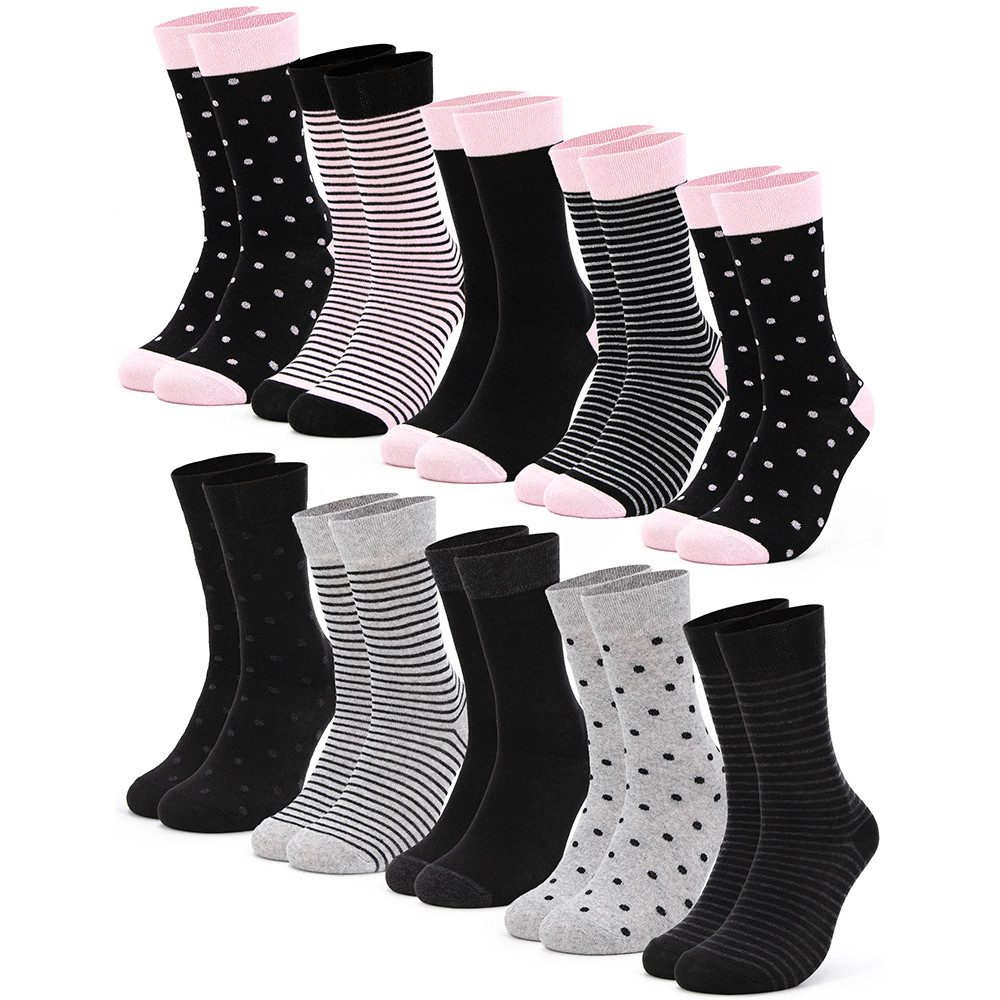 OCCULTO Basicsocken Damen Muster Socken 10 Paar (Modell: Michaela) (10-Paar)