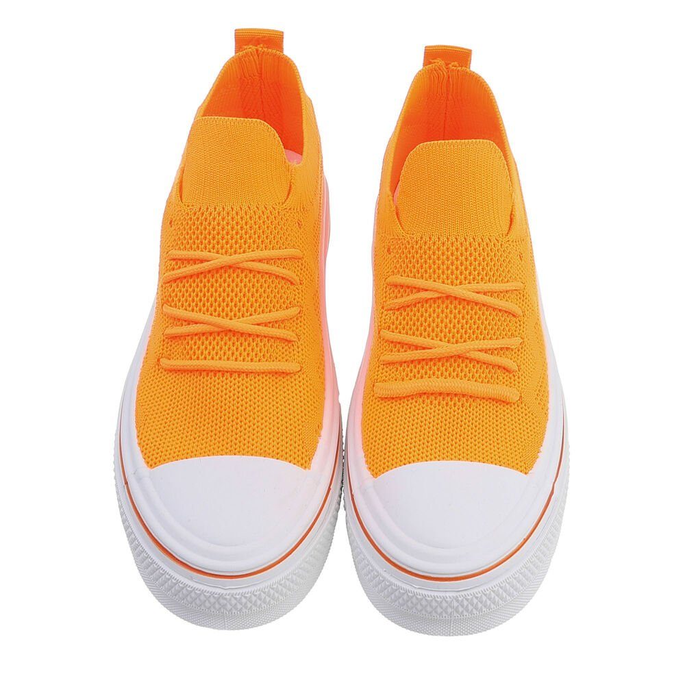 Ital-Design Damen Low-Top Freizeit Flach Sneakers Orange, Low Weiß Sneaker in Orange