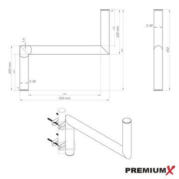 PremiumX Z-Ausleger 50cm Ø 48mm Stahl mit Schellen SAT Mast Ausleger SAT-Halterung