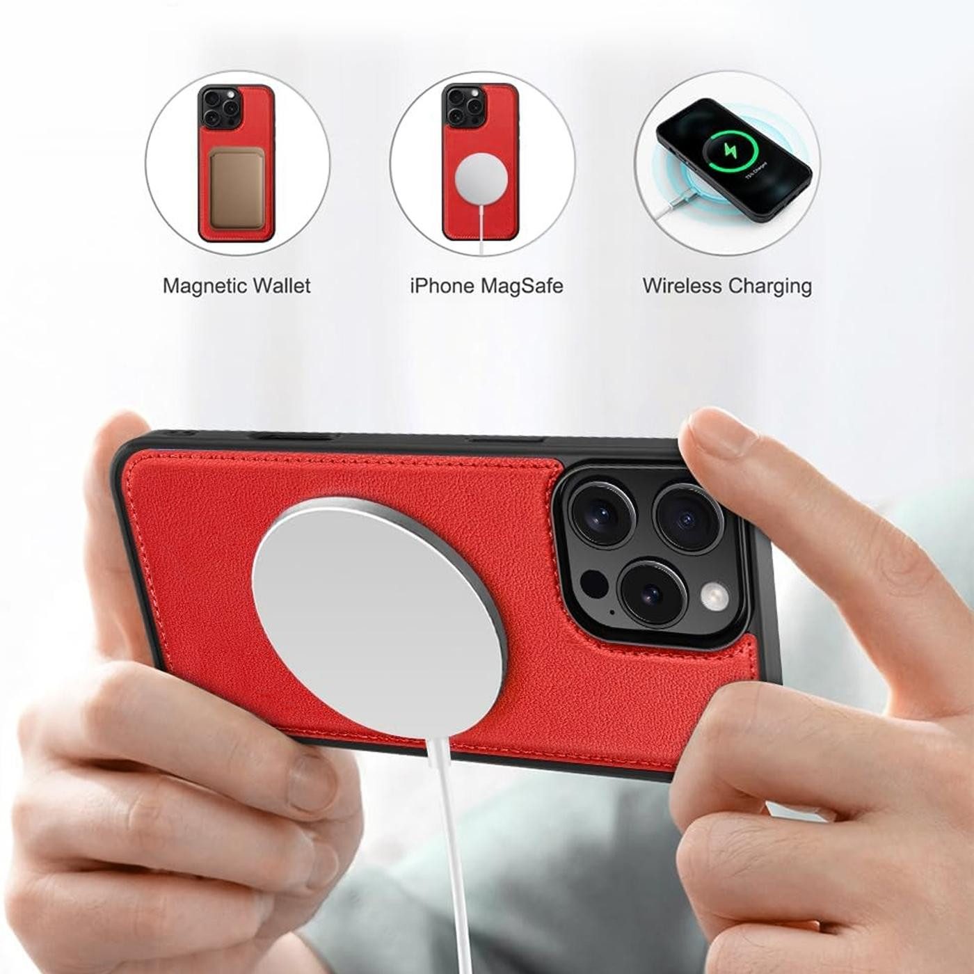 CoolGadget Handyhülle Magnet Book Case für Apple iPhone 15 Hülle + Klapphülle 6,1 Zoll, 2in1 abnehmbare magnetische RFID Schutzhülle Kartenfach Fotofenster – Bild 5 von 5