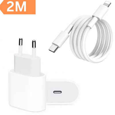 Alpha Electronics Schnellladegerät USB C passt für iPhone 11, 12, 13, 14, Pro, X, Xs, Xr USB-Ladegerät (1 x Adapter 20 Watt + 1x Ladekabel USB-C auf Iphone 2 Meter, Fast charge)