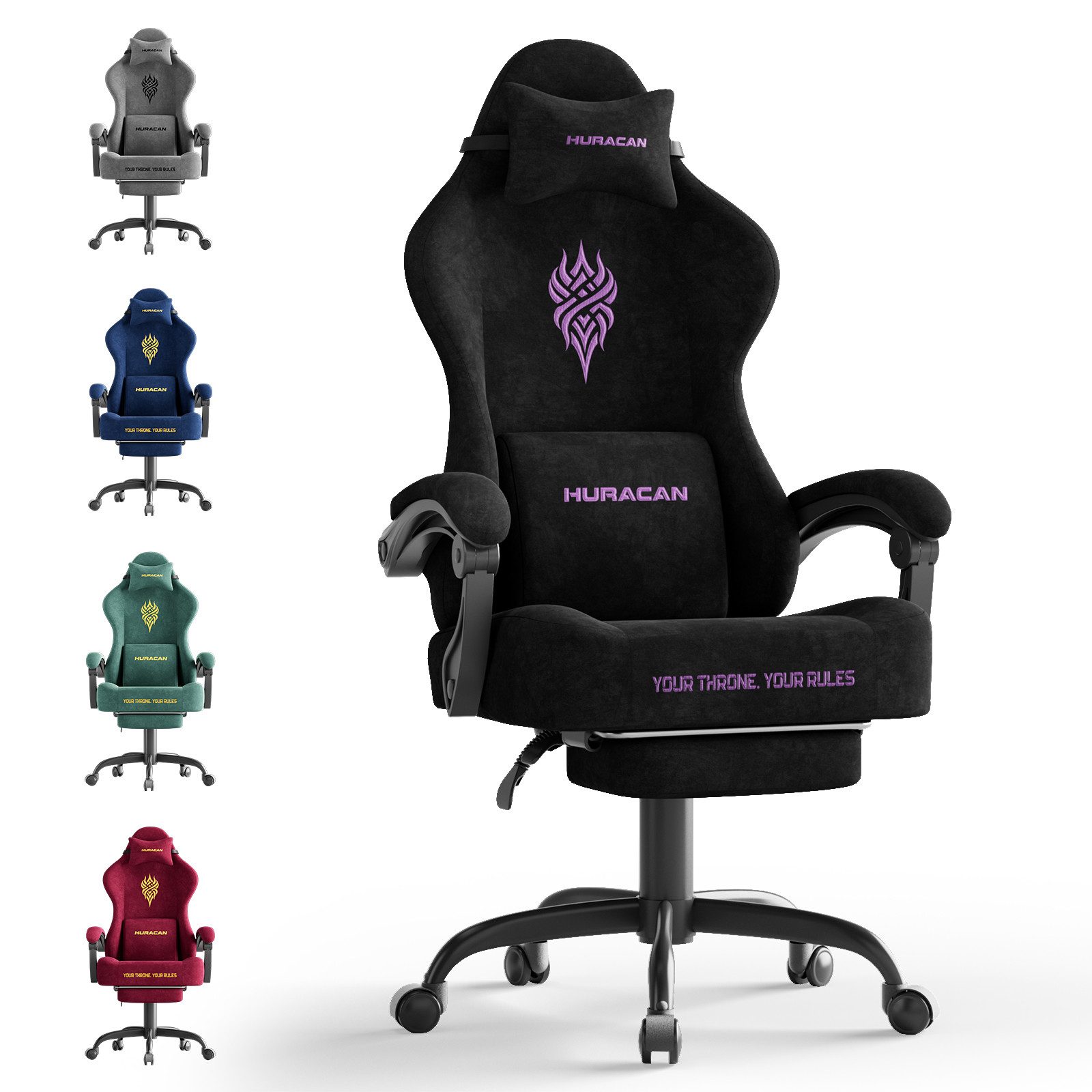 Huracan Gaming-Stuhl Massage Gaming Sessel mit Fußstütze 90-135° Rückenlehne einstellbar, Bürostuhl Ergonomisch,Verstellbarem Lenden- & Kopfkissen,mit Fußstütze