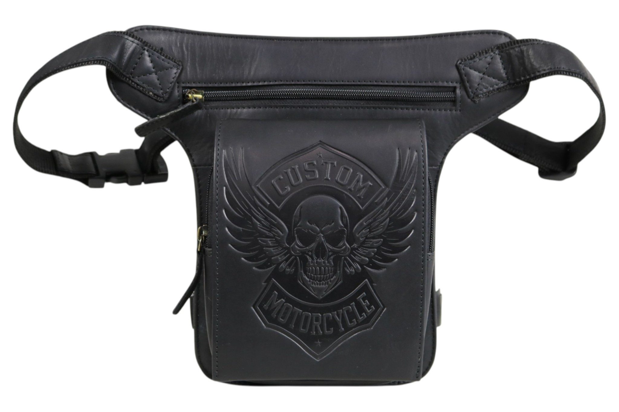 MDM Bauchtasche Biker Beintasche Hüft-, Gürteltasche, Custom Motorcycle Motiv, Echt Leder