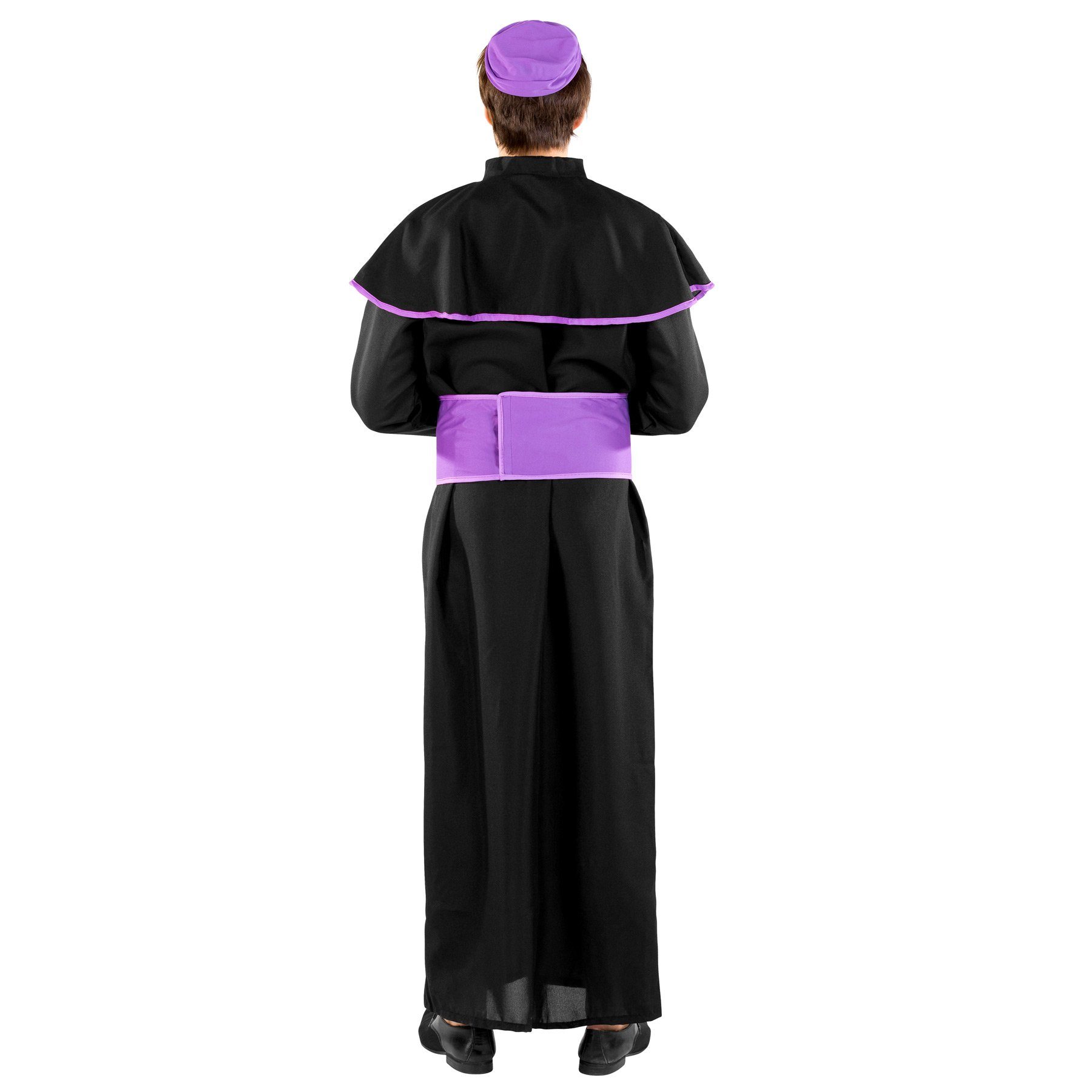 dressforfun Kostüm Mönch, auch Prediger, in der Farbe schwarz, Gr. XL, Großer Kragen, Scheitelkäppchen, Gewand, Schöne Knopfleiste, Auffälliger Gürtel