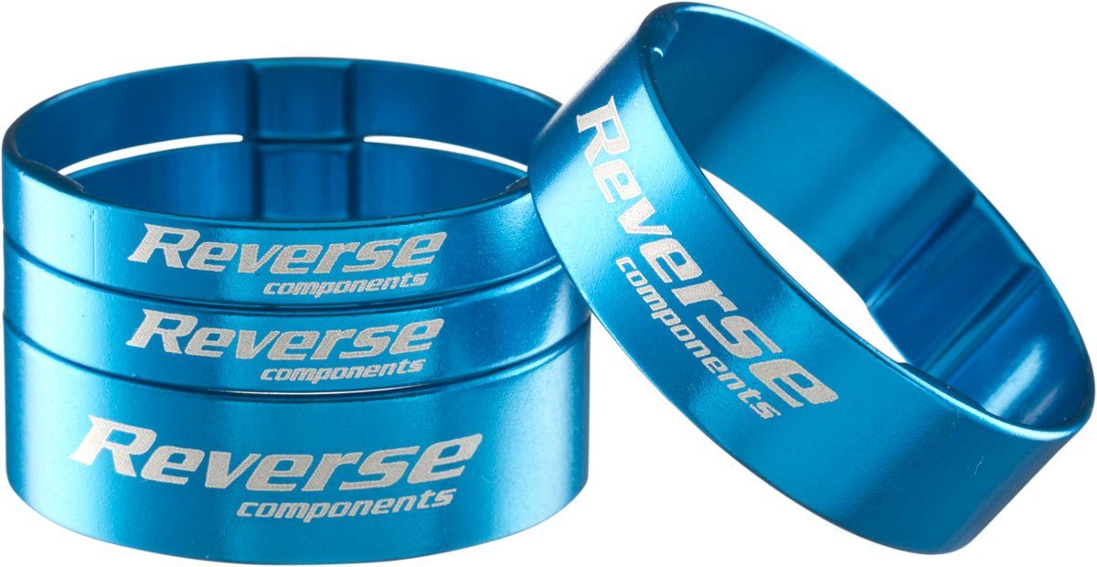 Reverse Lenkeradapter Reverse Alu Vorbau / SCS Spacer Set 1 1/8'' 2x 5mm 2x 10mm hell blau