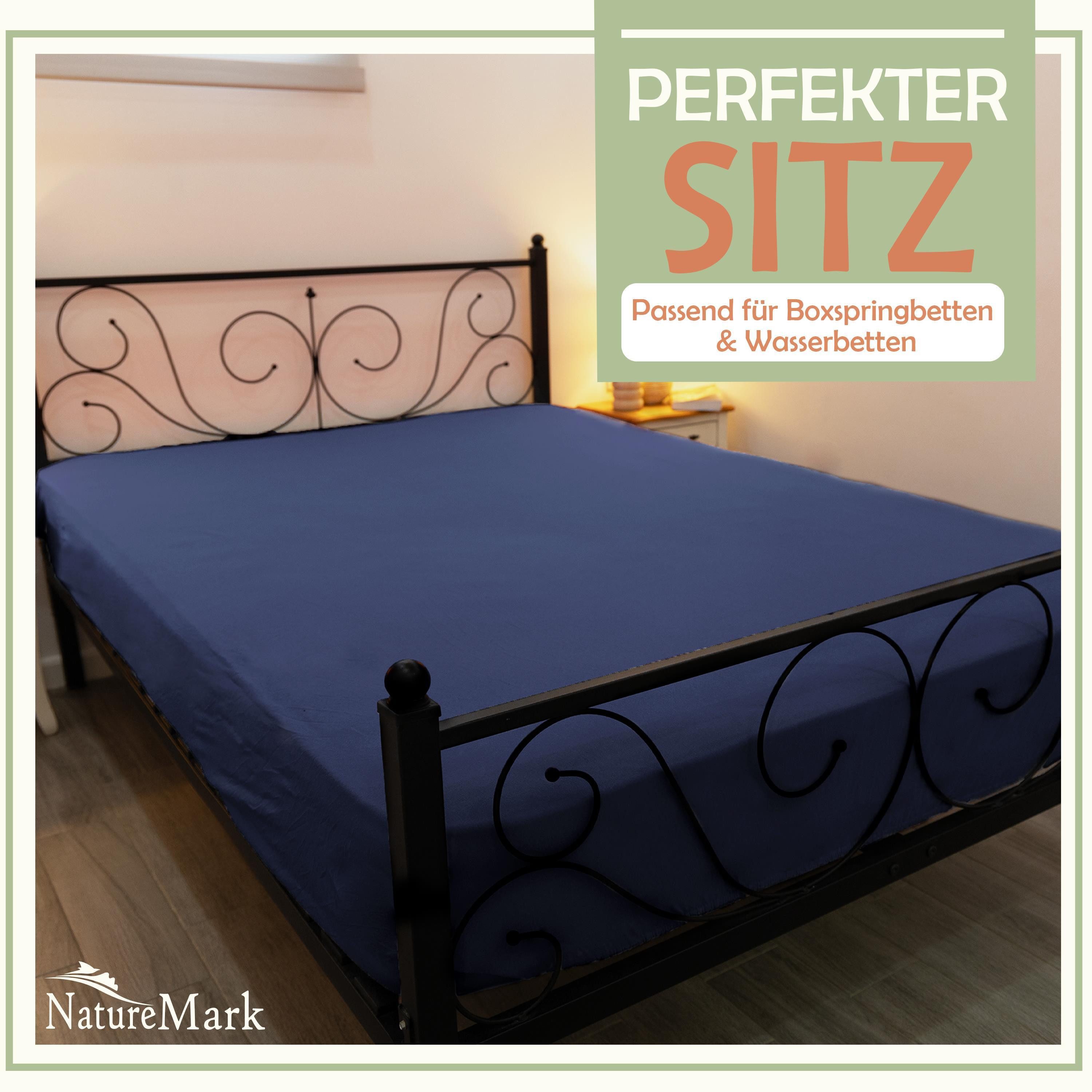 NatureMark Spannbettlaken Gebürstete Mikrofaser, Polyester, Gummizug: rundum, viele Größen und Farben Markenware (90x200 cm, Navy blau)