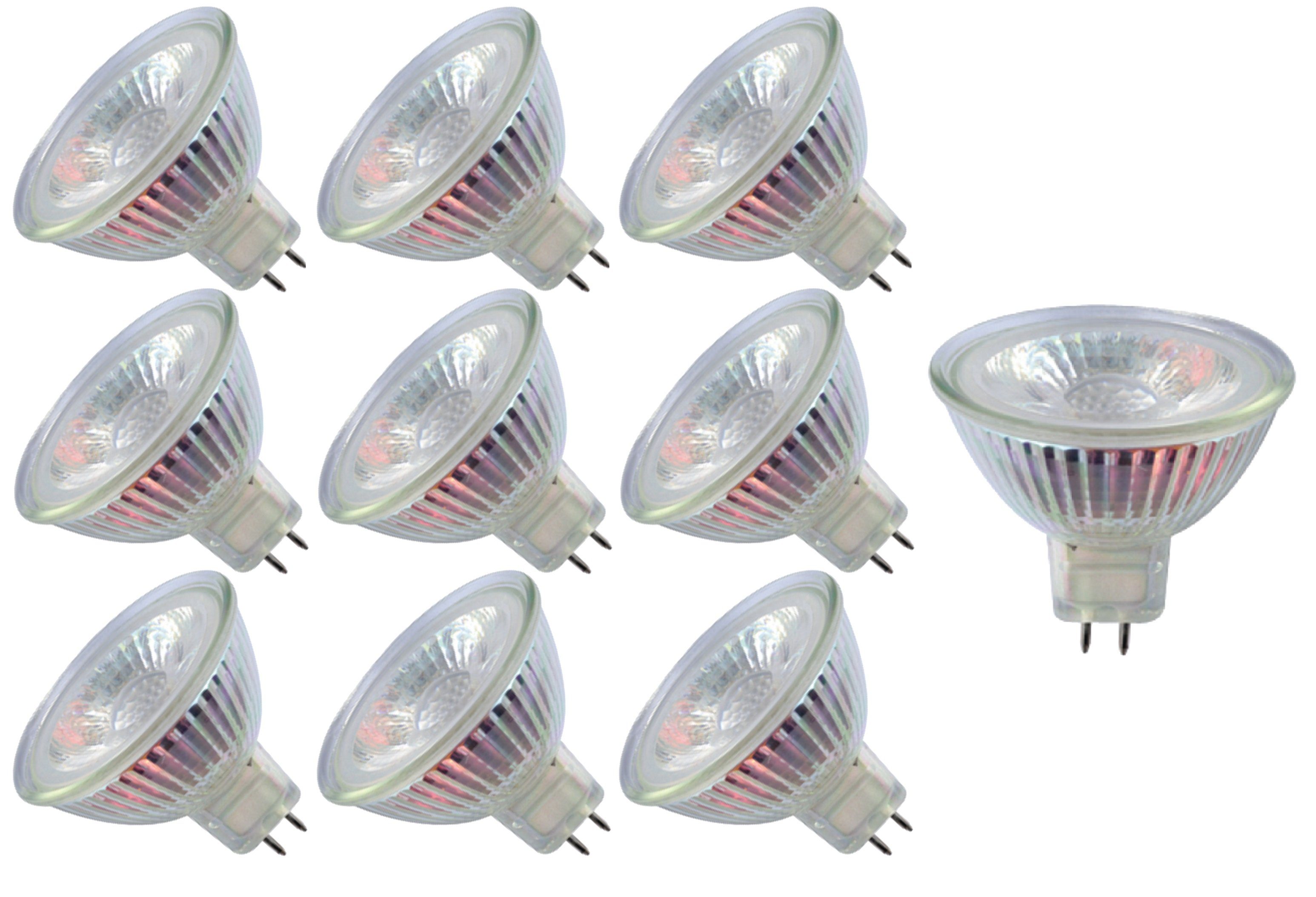 TRANGO LED-Leuchtmittel, 10er Set MR16-NT3 LED Leuchtmittel mit MR16 Fassung zum Austausch von herkömmlichen Halogen Leuchtmittel MR16 I GU5.3 I G4 12 Volt 3000K warmweiß, 10 St., Glühlampe, Reflektor Lampe, LED Birnen