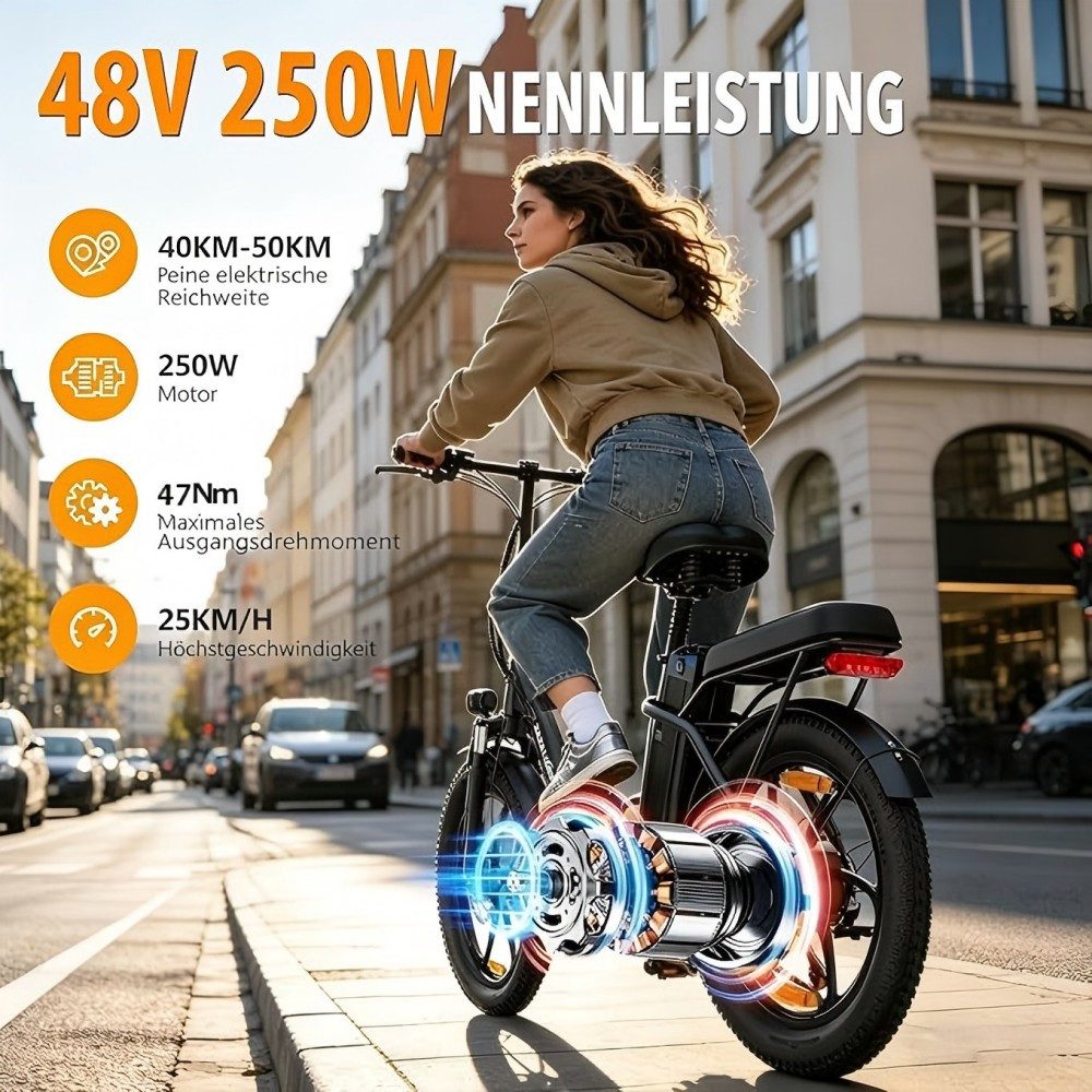 SSY E-Bike Kompaktes Elektrofahrrad mit Tiefeinstieg, Mittelmotor, (Bequemer Tiefeinstieg), Breite Reifen für stabile Fahrt
