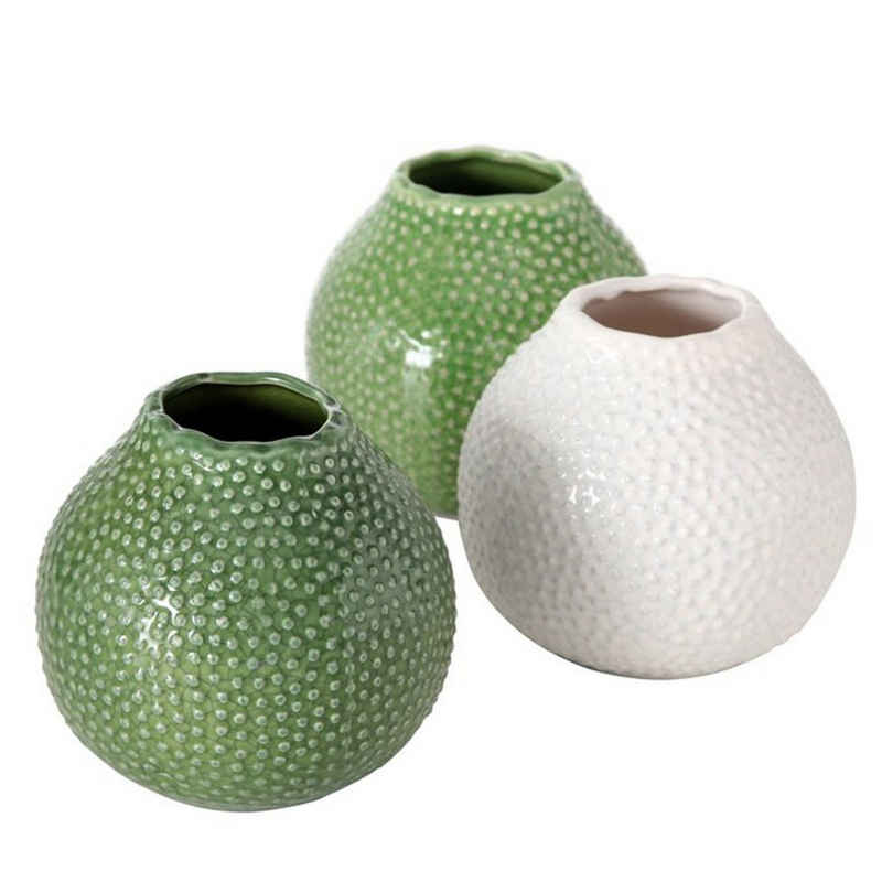 BOLTZE Dekovase Deko Vasen 3er Set Grün und Weiß aus Keramik Tischdekoration