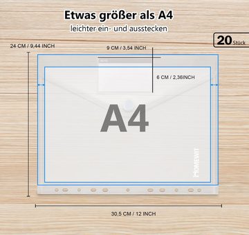 Homewit Dokumententasche Transparent A4 Aufbewahrungstasche Dokumentenhülle Mappe (Packung, 10-tlg), mit Knopf-Taste