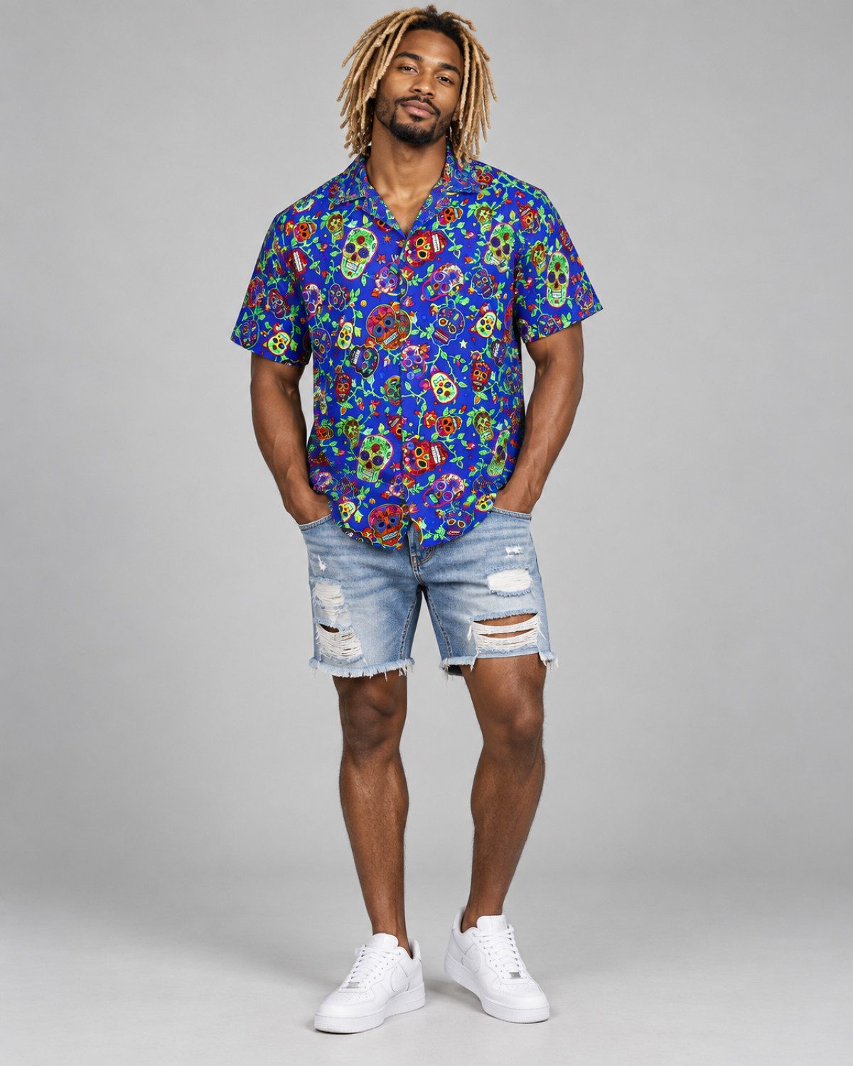 King Kameha Hawaiihemd "Skull" Funky Hawaii-Hemd Herren Kurzarm Front-Tasche Stylish – Bild 3 von 5