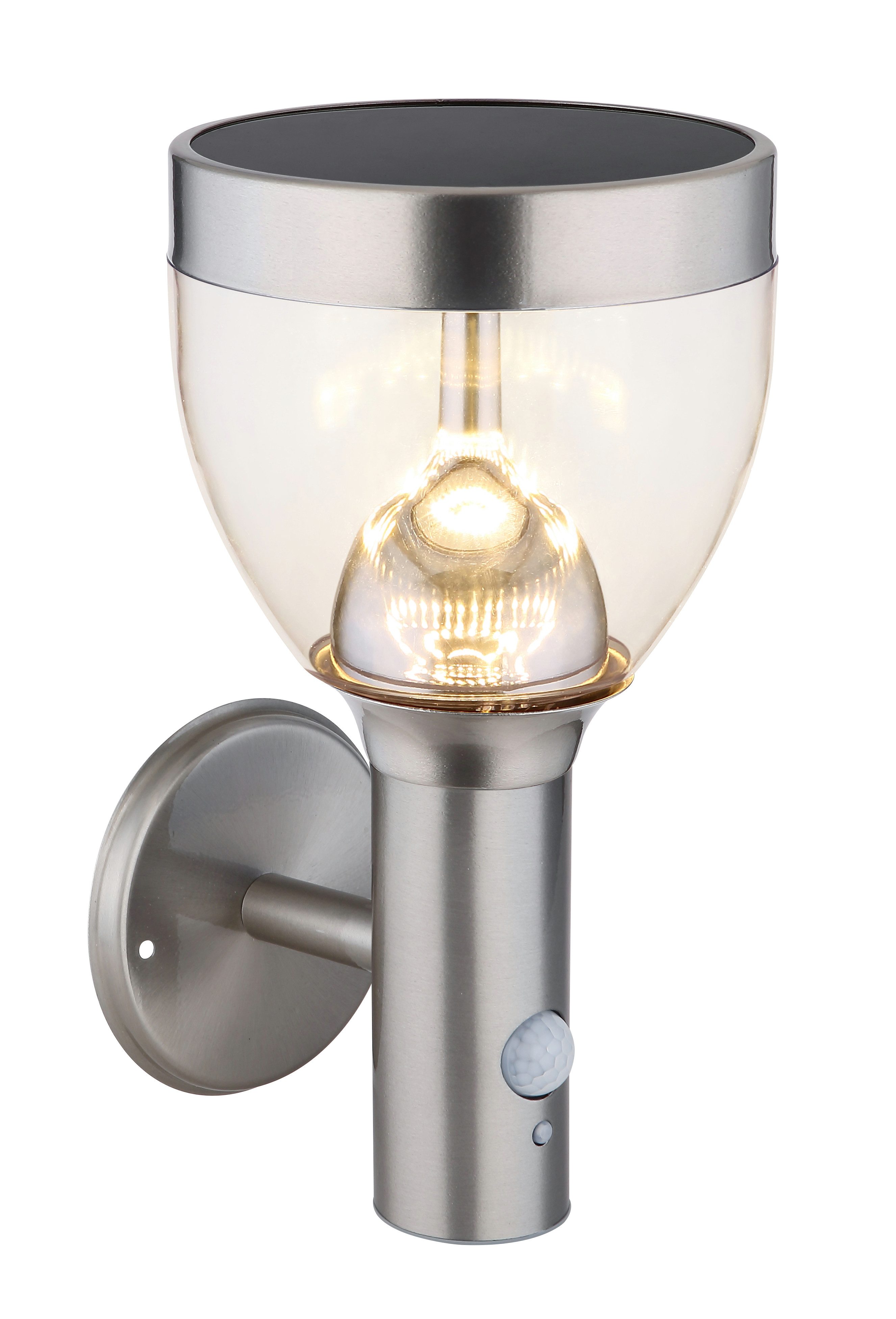 GLOBO LIGHTING LED Solarleuchte SOLARLEUCHTE EDELSTAHL, 1XLED, LED fest integriert, Warmweiß, Kompakte Leuchte mit sensorgesteuerter Helligkeit