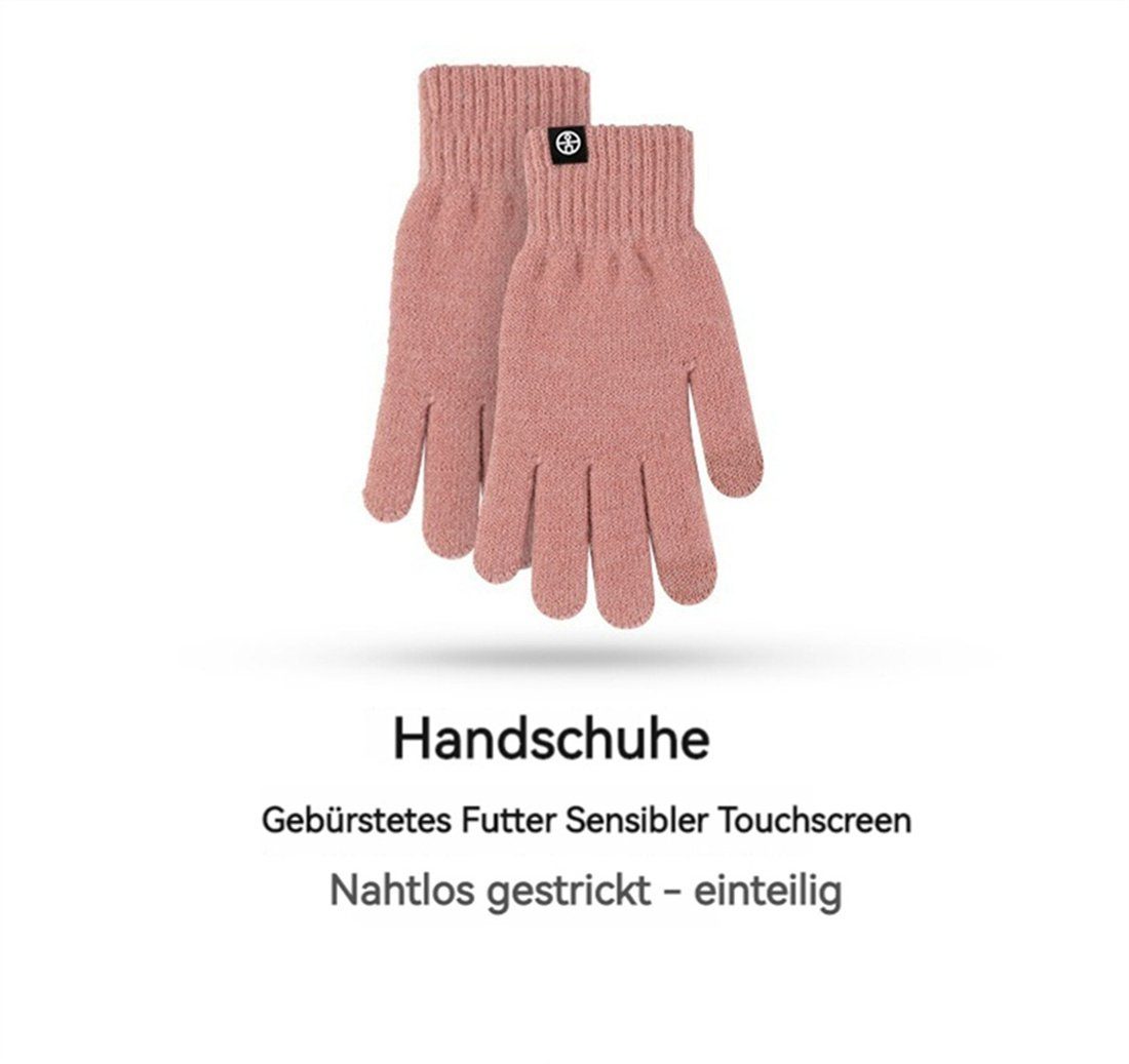 + Strickmütze DÖRÖY Schal Winter Handschuhe Warmth Piece Grau Unisex Set, + 3 Strickmütze