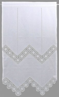 Gardine Dufour, HOSSNER - ART OF HOME DECO, Stangendurchzug (1 St), halbtransparent, Wirkware, handgehäkelte Spitze, weiß, Baumwolle
